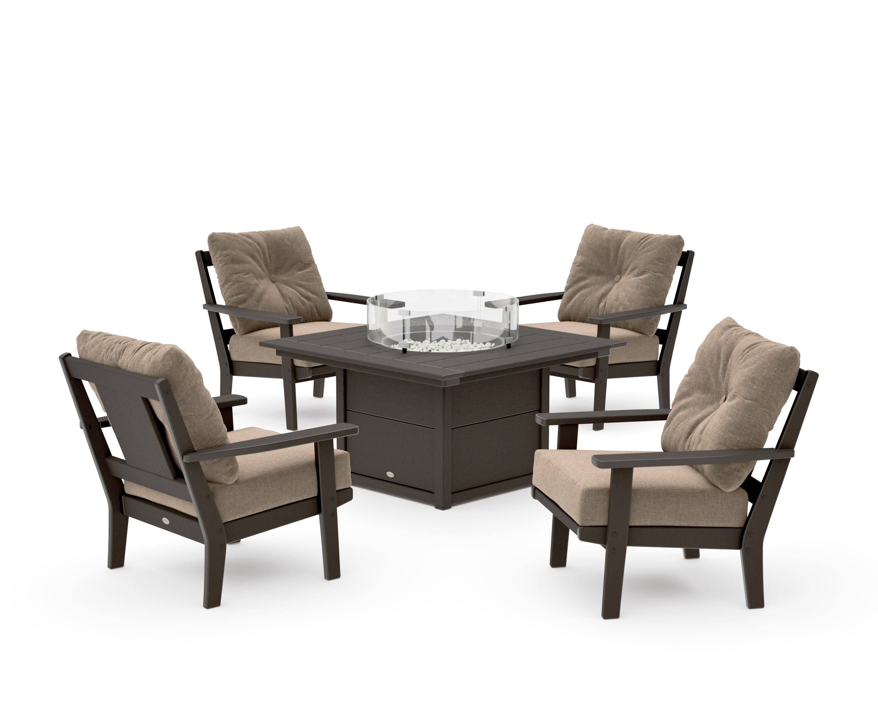 Prairie 5-Piece Deep Seating Set with Fire Pit Table in Vintage Coffee / Spiced Burlap