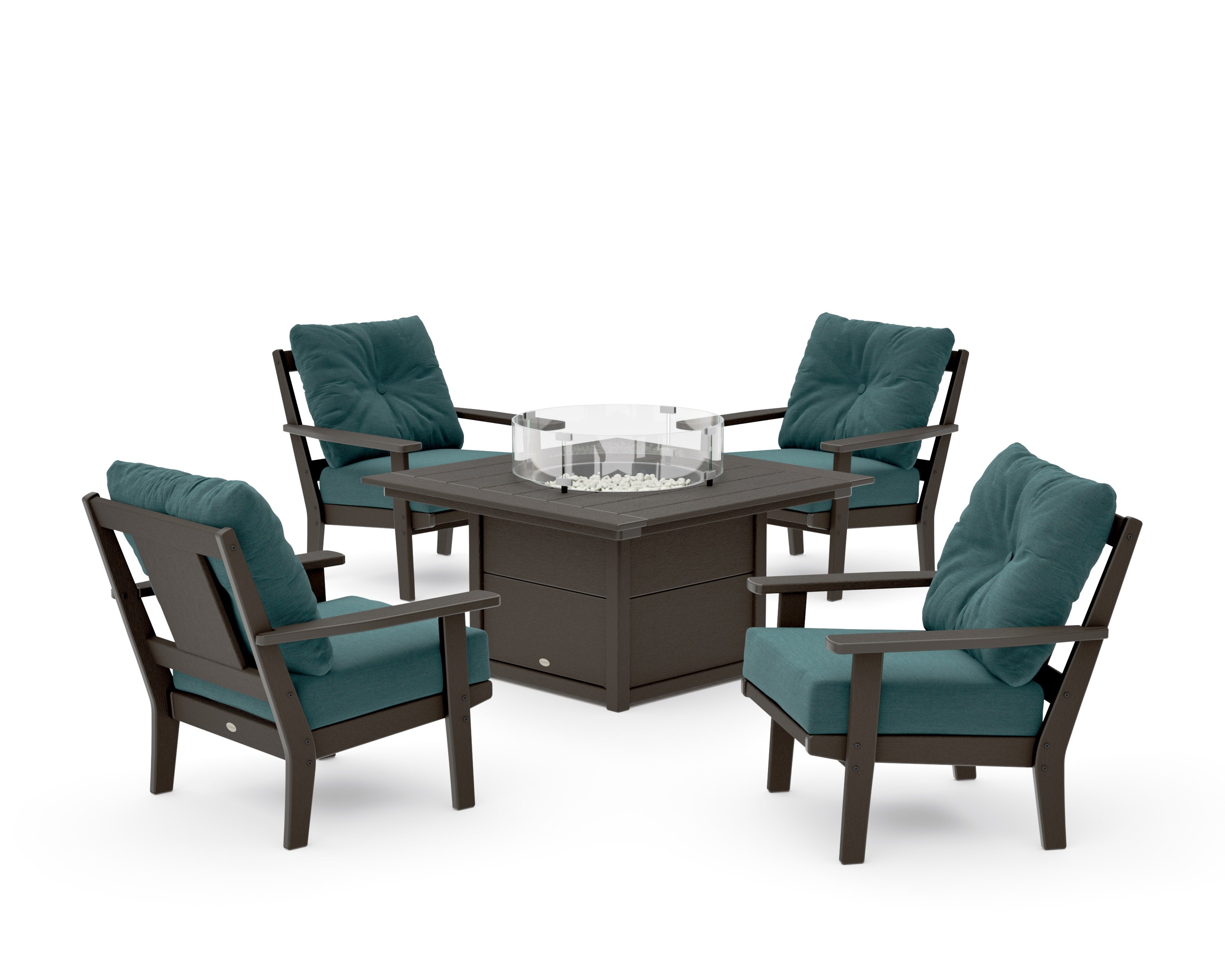 Prairie 5-Piece Deep Seating Set with Fire Pit Table in Vintage Coffee / Ocean Teal