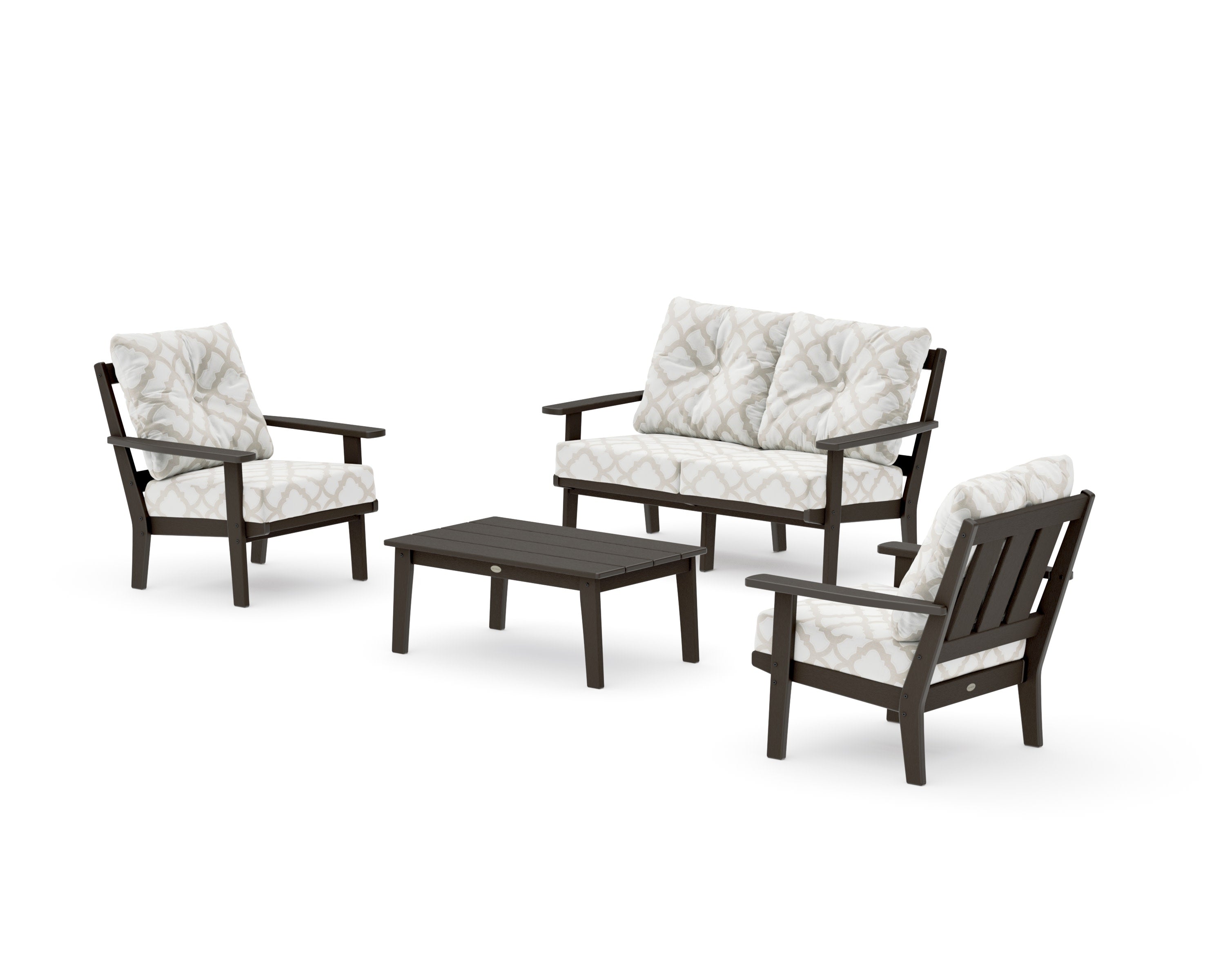 Oxford 4-Piece Deep Seating Set with Loveseat in Vintage Coffee / Trellis Dune Burlap