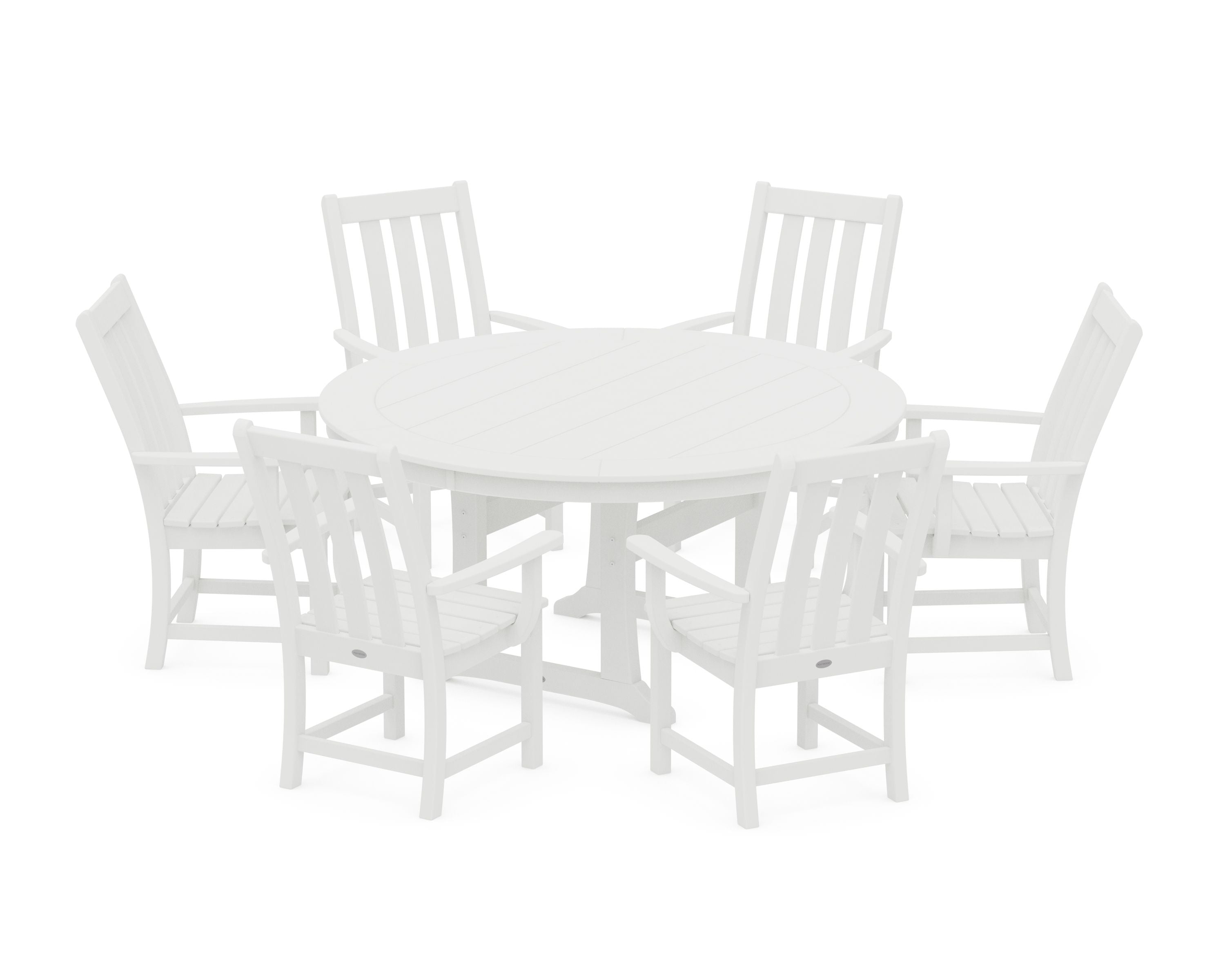 Vineyard 7-Piece Arm Chair Round Dining Set in White