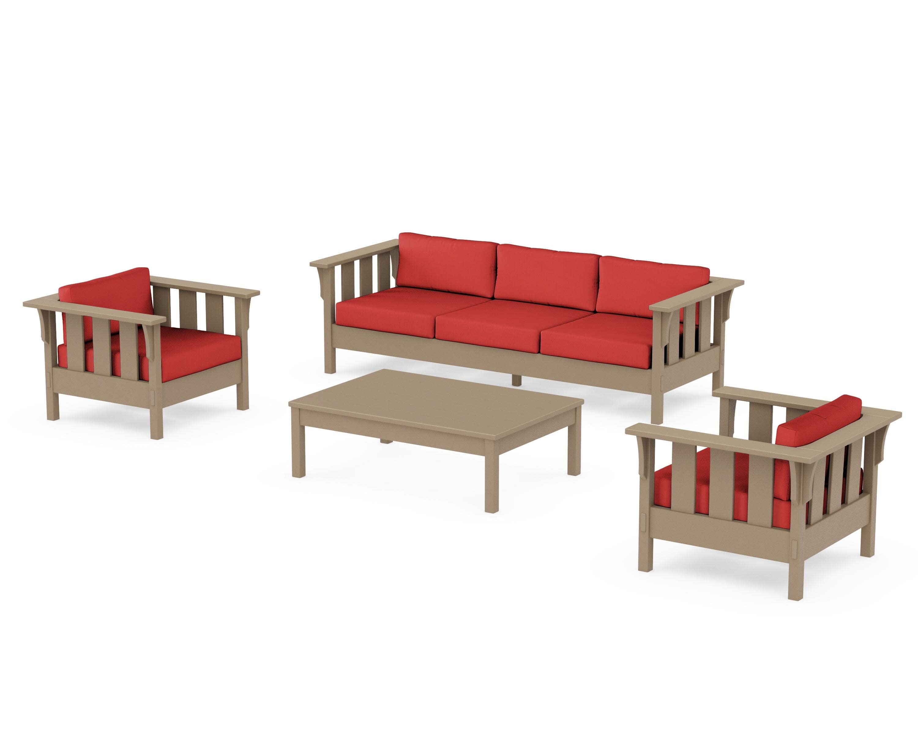 Acadia 4-Piece Deep Seating Set with Sofa in Vintage Sahara / Crimson Linen