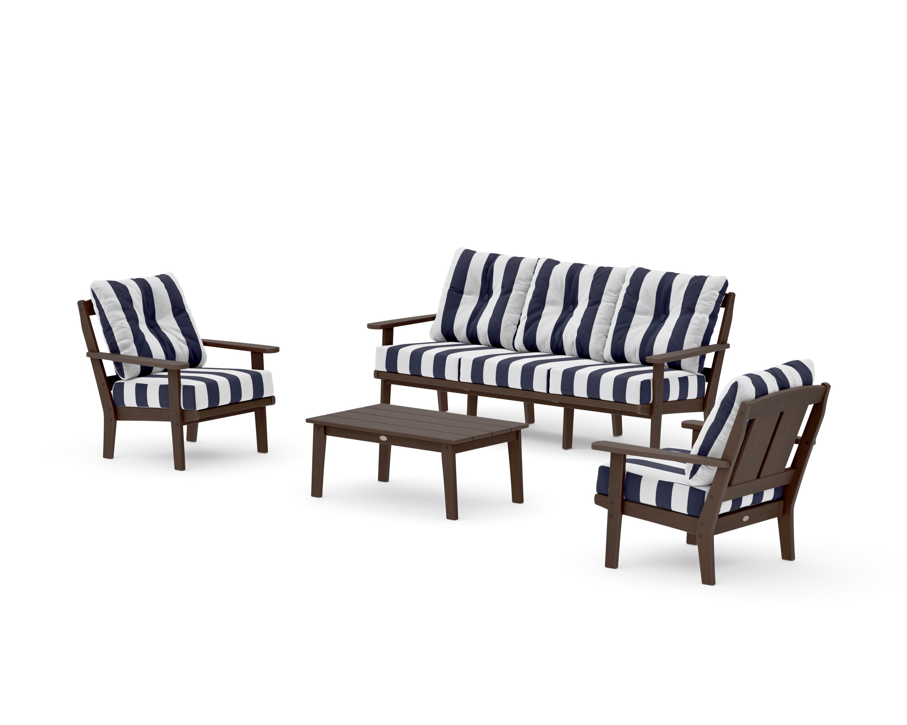 Mission 4-Piece Deep Seating Set with Sofa in Kona / Cabana Stripe Navy