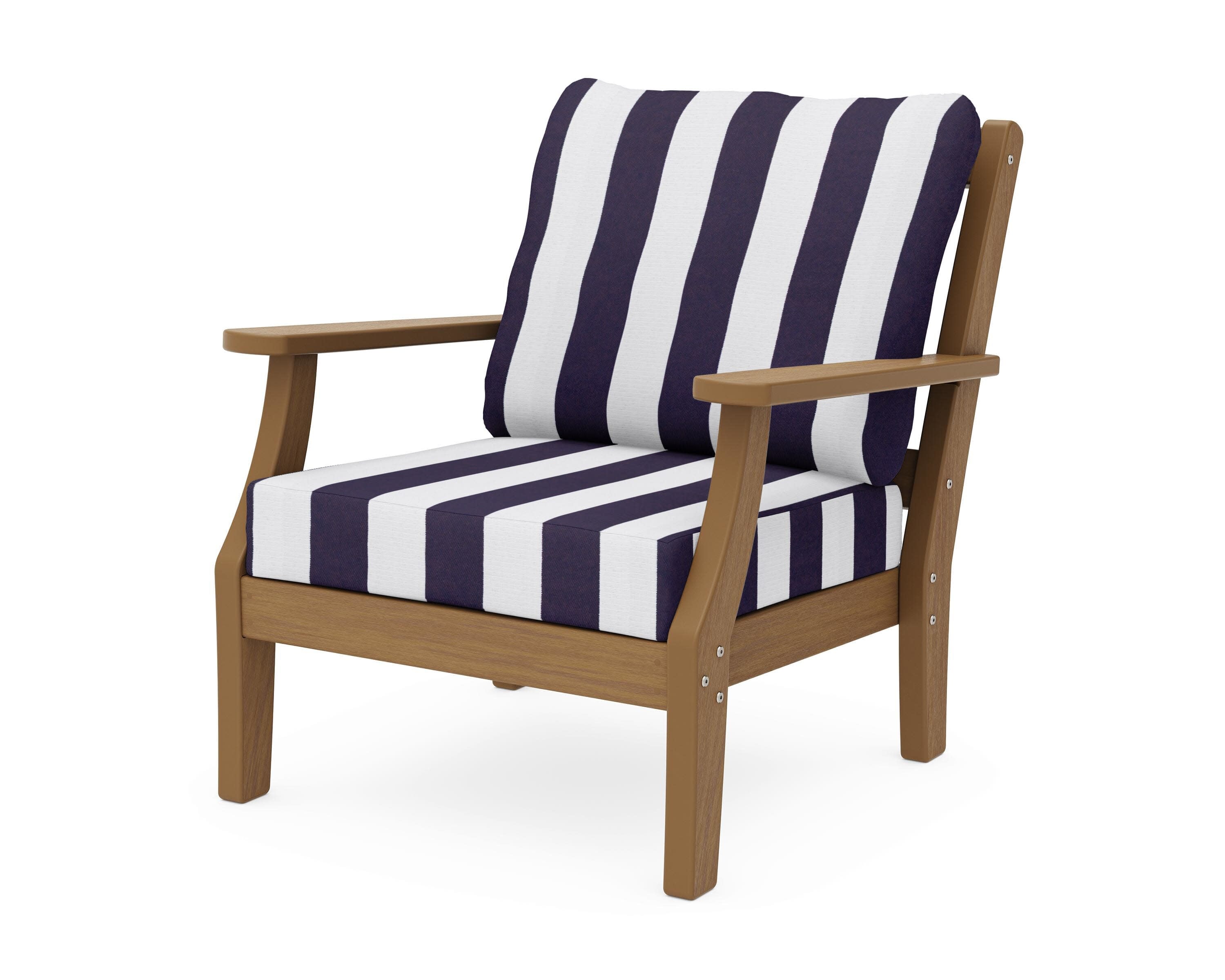 Chinoiserie Deep Seating Chair in Natural / Cabana Stripe Navy