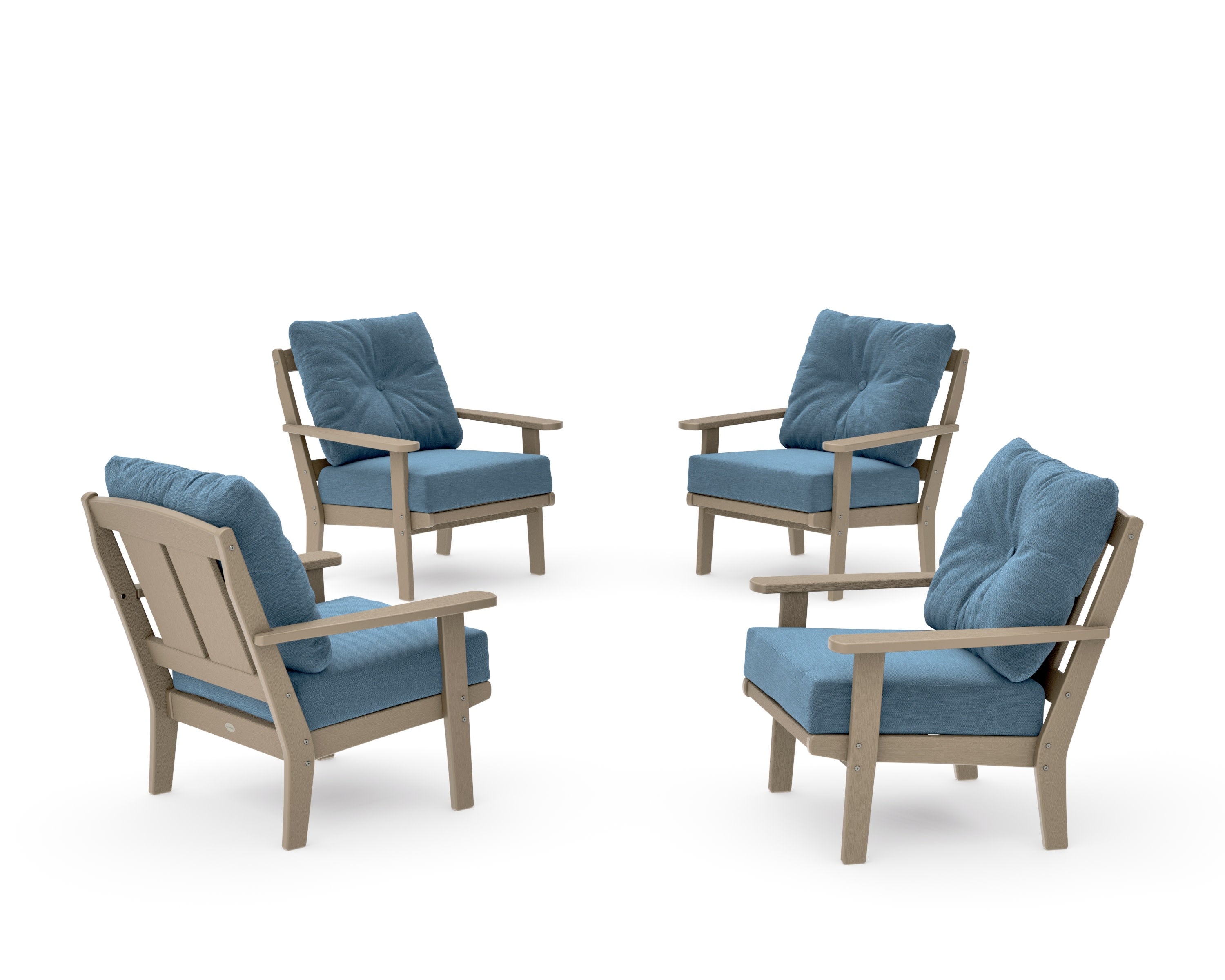 Mission 5-Piece Deep Seating Set with Fire Pit Table in Vintage Sahara / Sky Blue