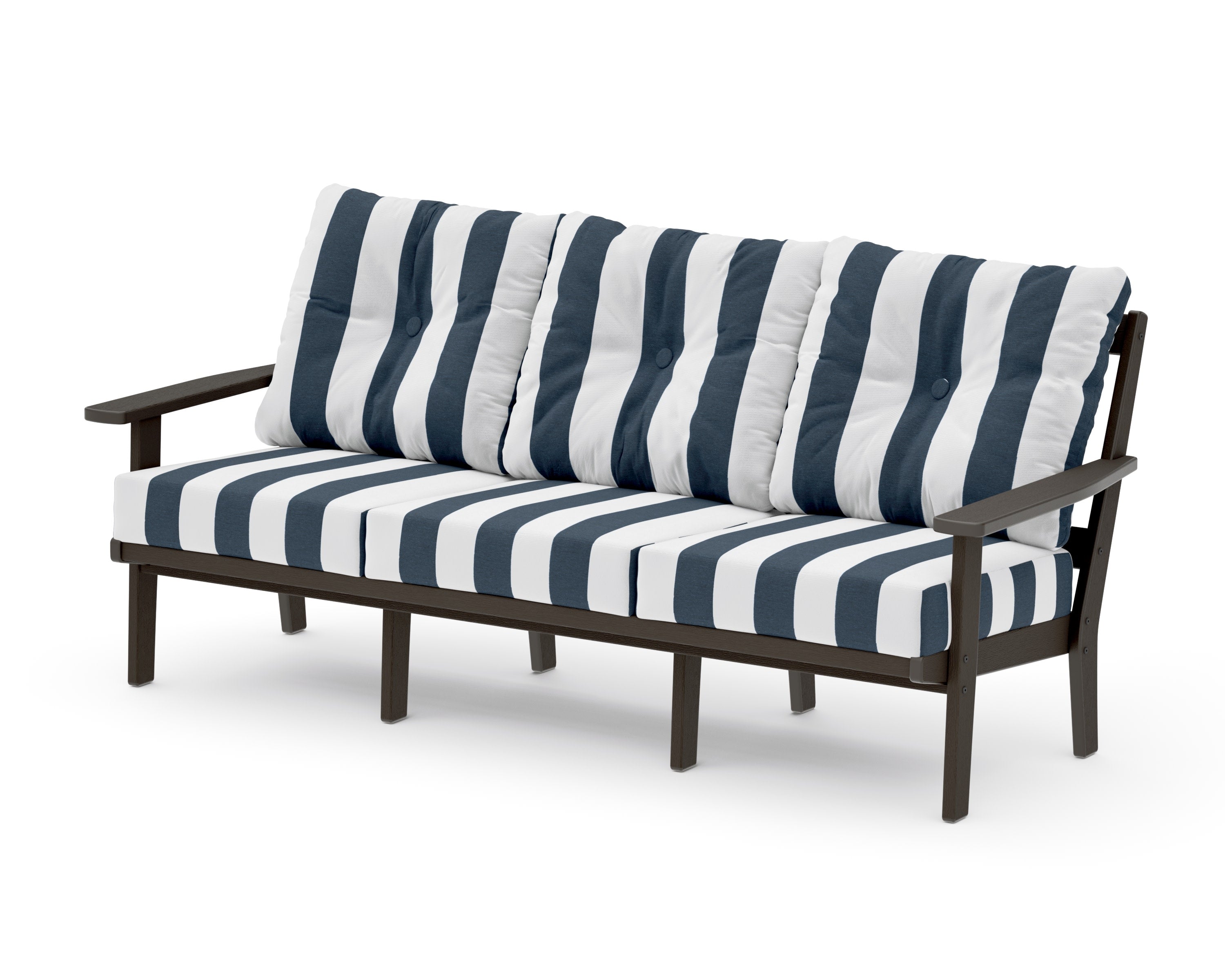 Oxford Deep Seating Sofa in Vintage Coffee / Cabana Stripe Marine Indigo