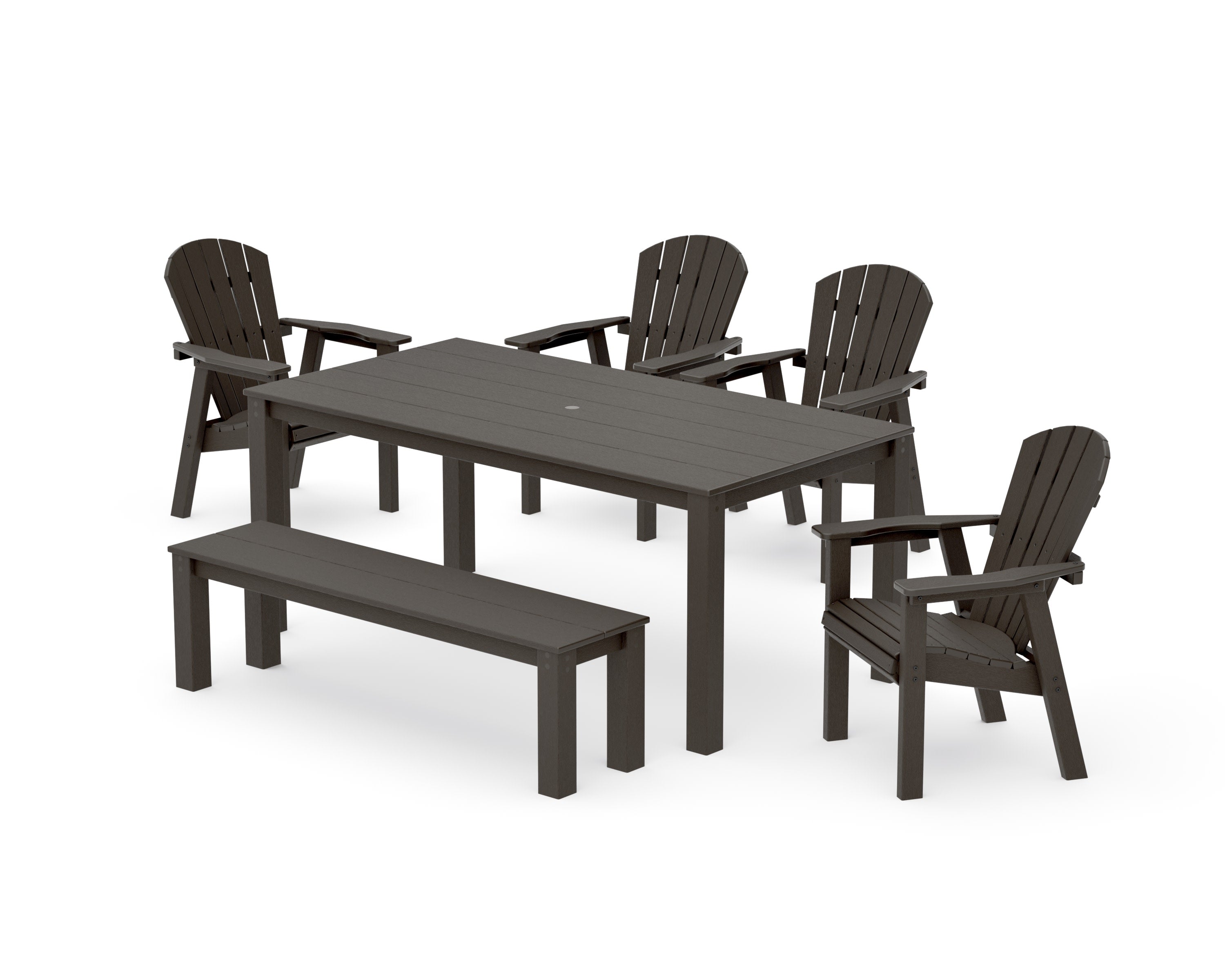 Seashell 6-Piece Parsons Dining Set with Bench in Vintage Coffee