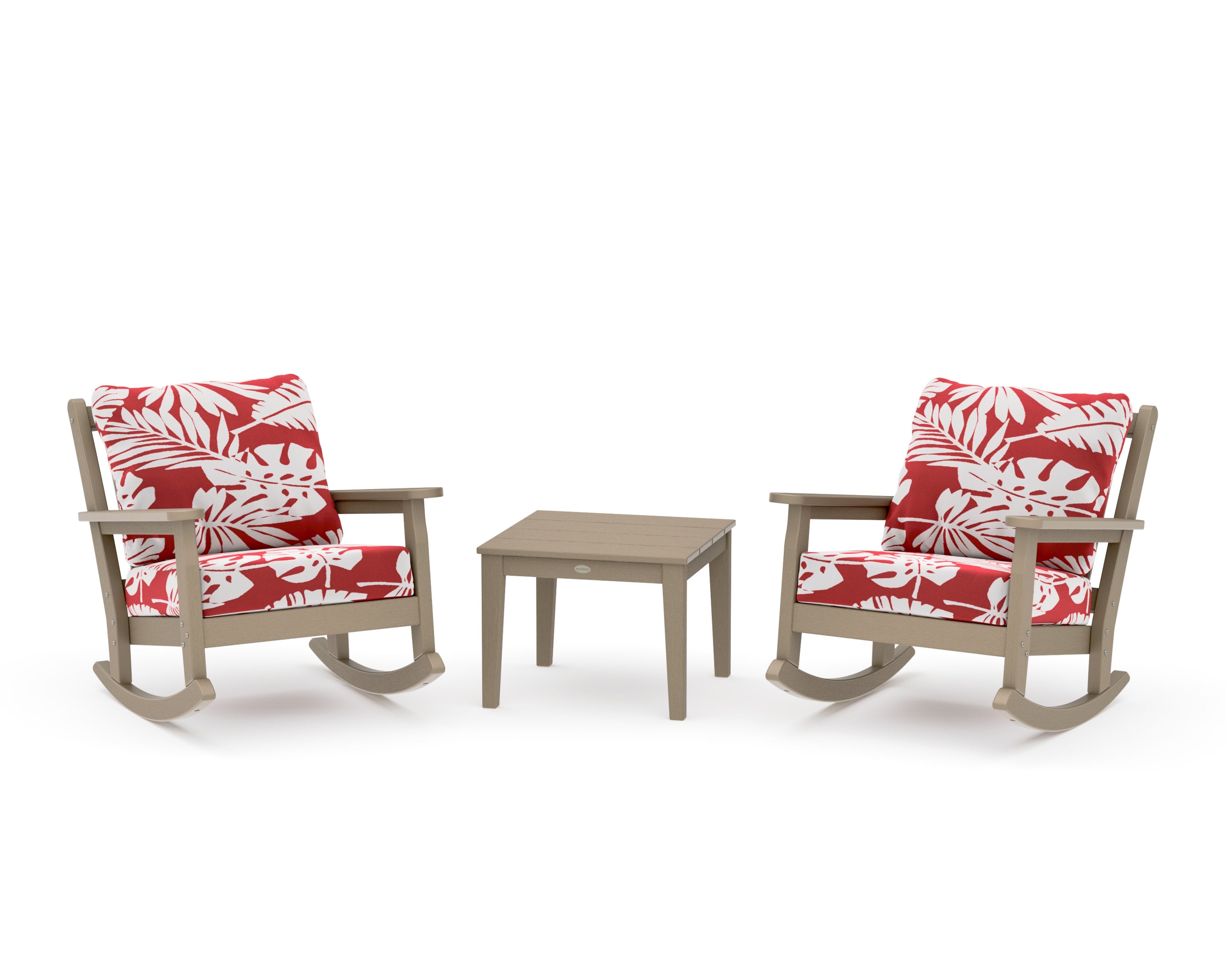 Chippendale 3-Piece Deep Seating Rocker Set in Vintage Sahara / Leaf Crimson