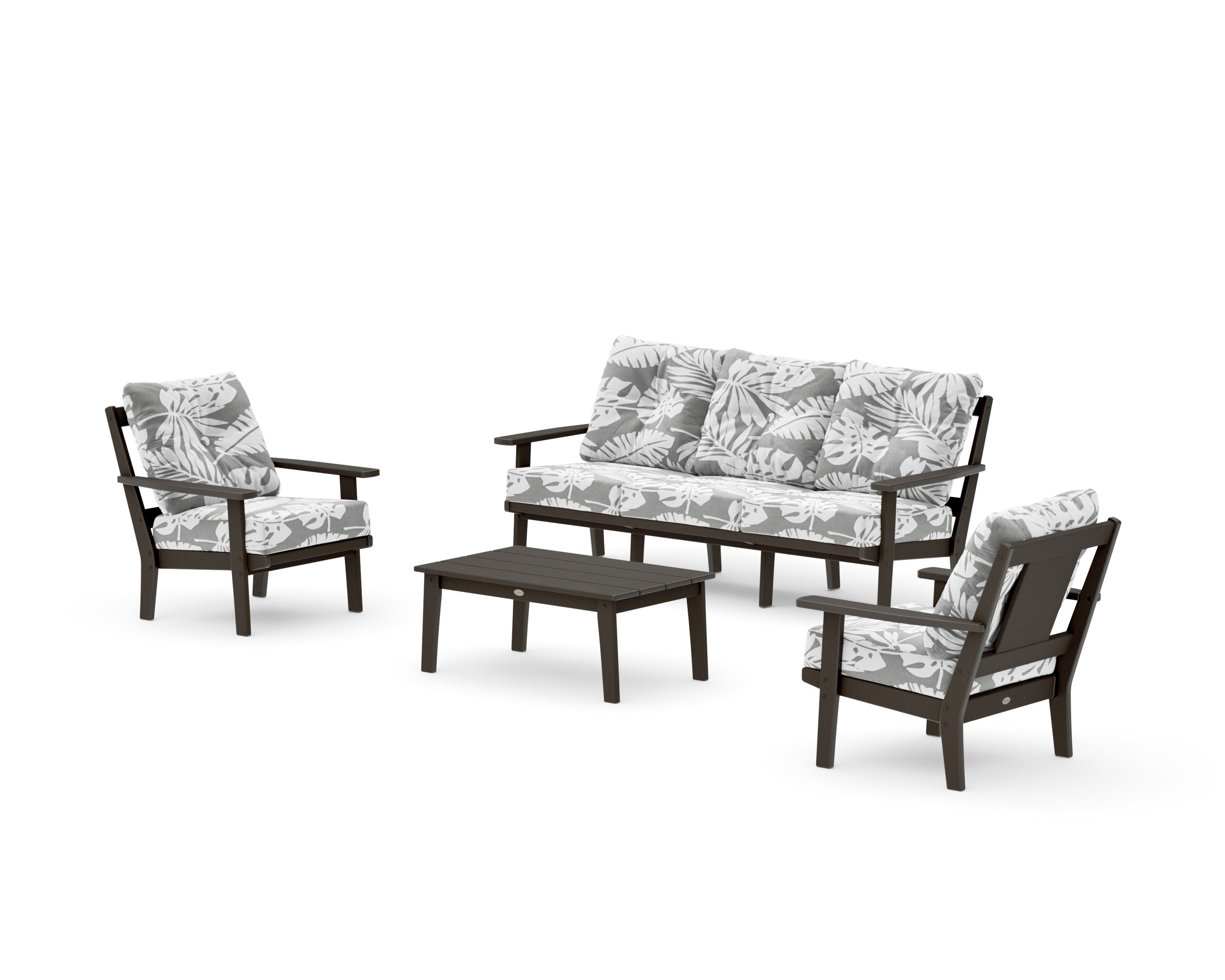 Prairie 4-Piece Deep Seating Set with Sofa in Vintage Coffee / Leaf Grey Mist
