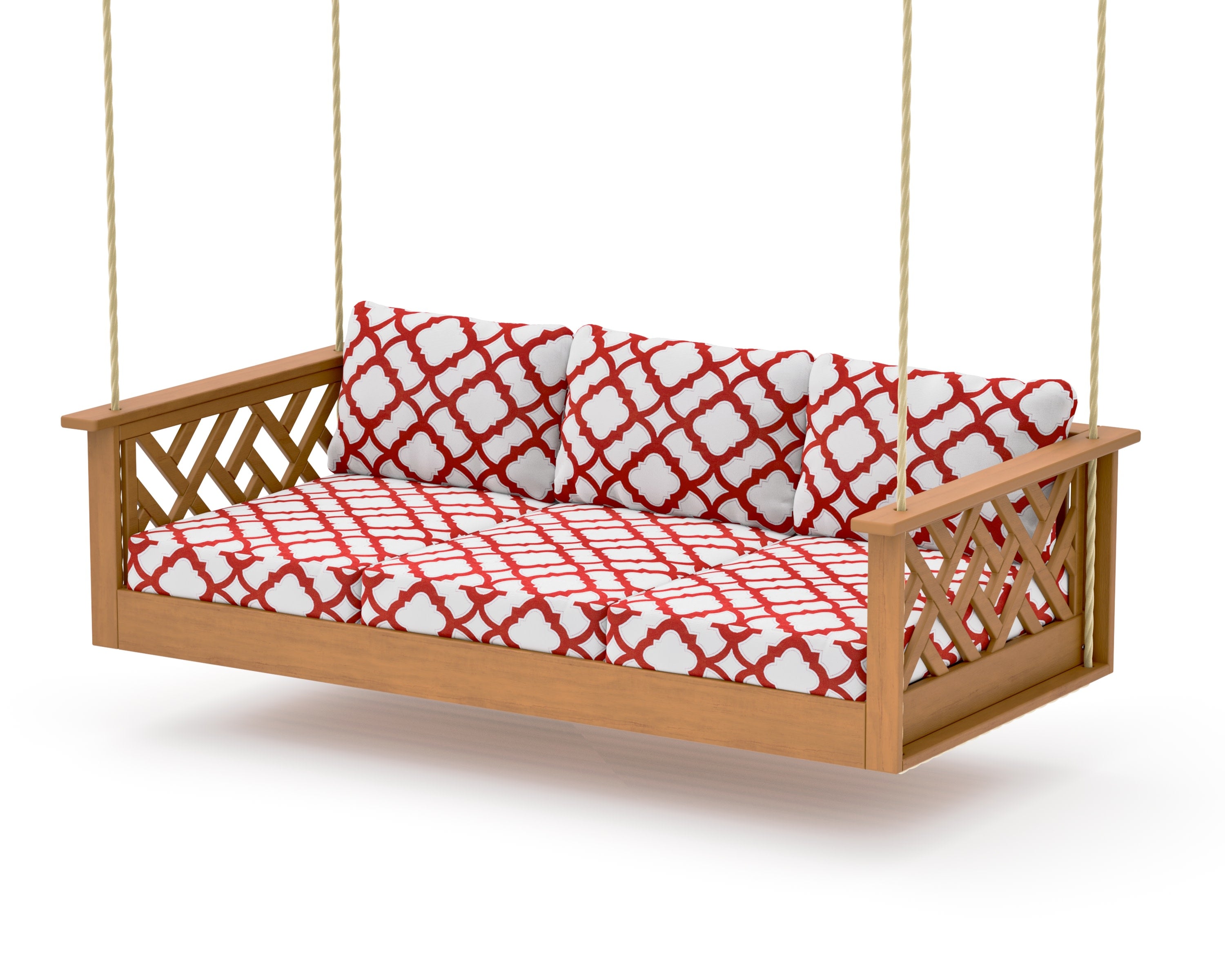Chippendale Daybed Swing in Natural / Trellis Crimson
