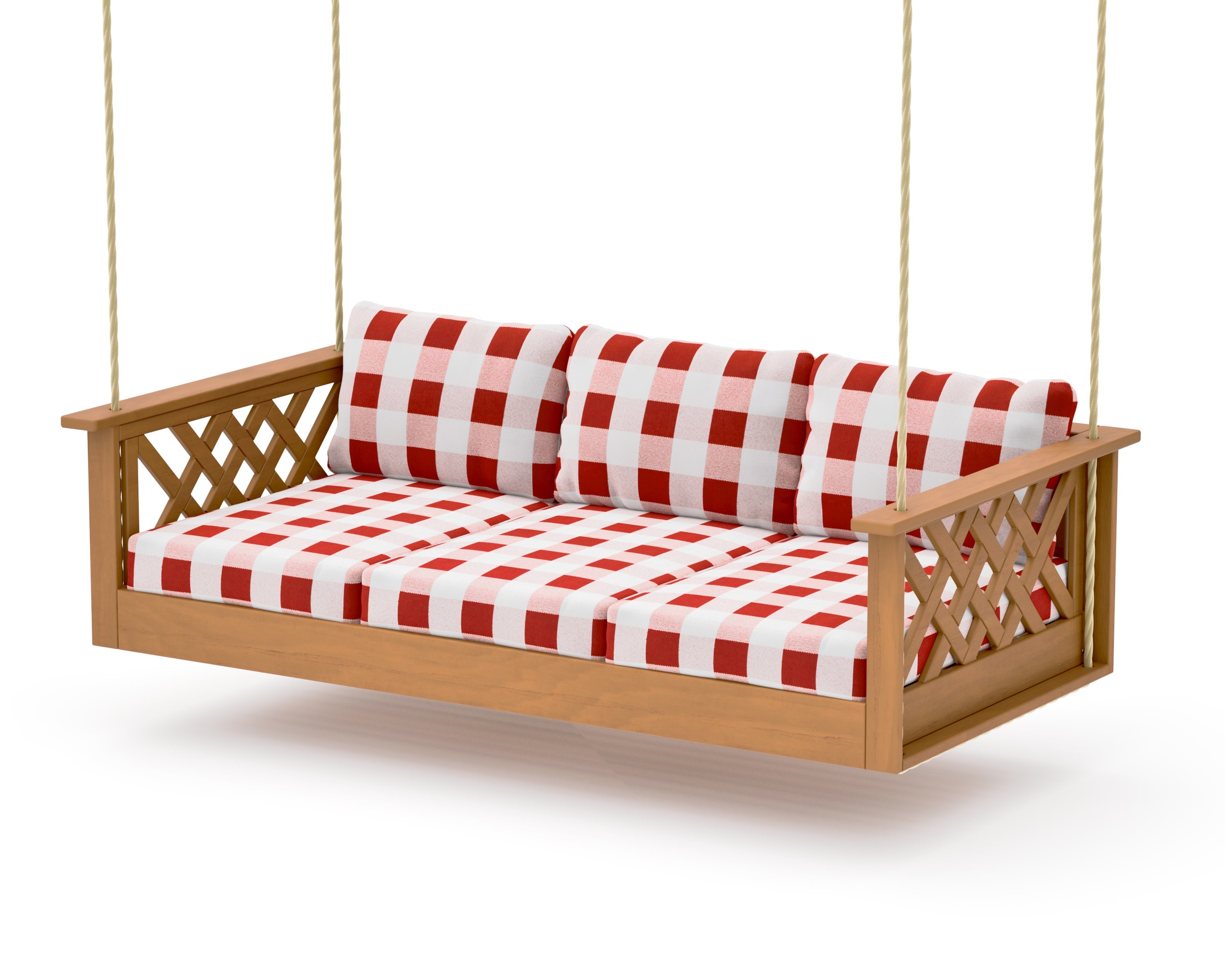 Wovendale Daybed Swing in Natural / Buffalo Plaid Crimson