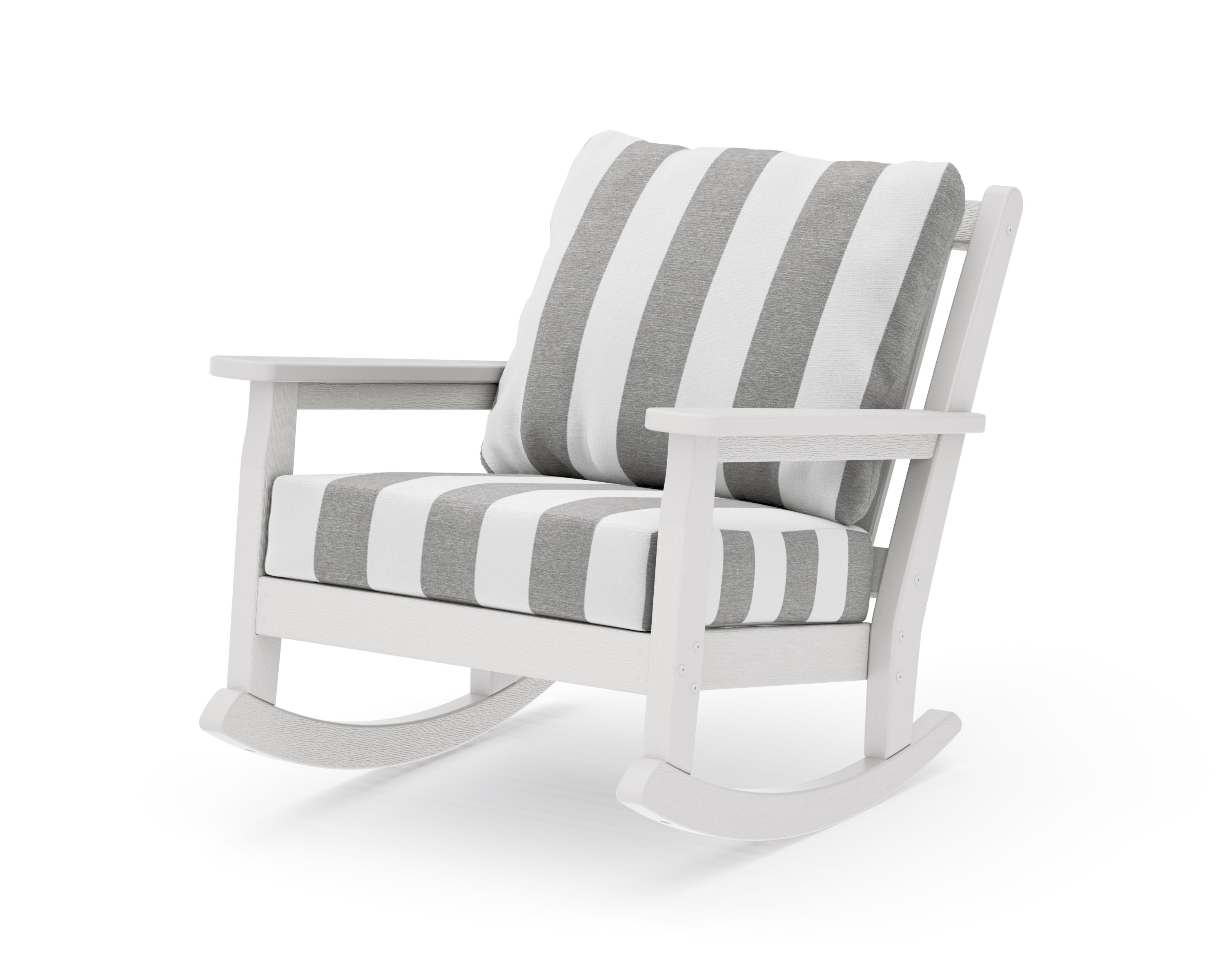 Chippendale Deep Seating Rocking Chair in Vintage White / Cabana Stripe Grey Mist