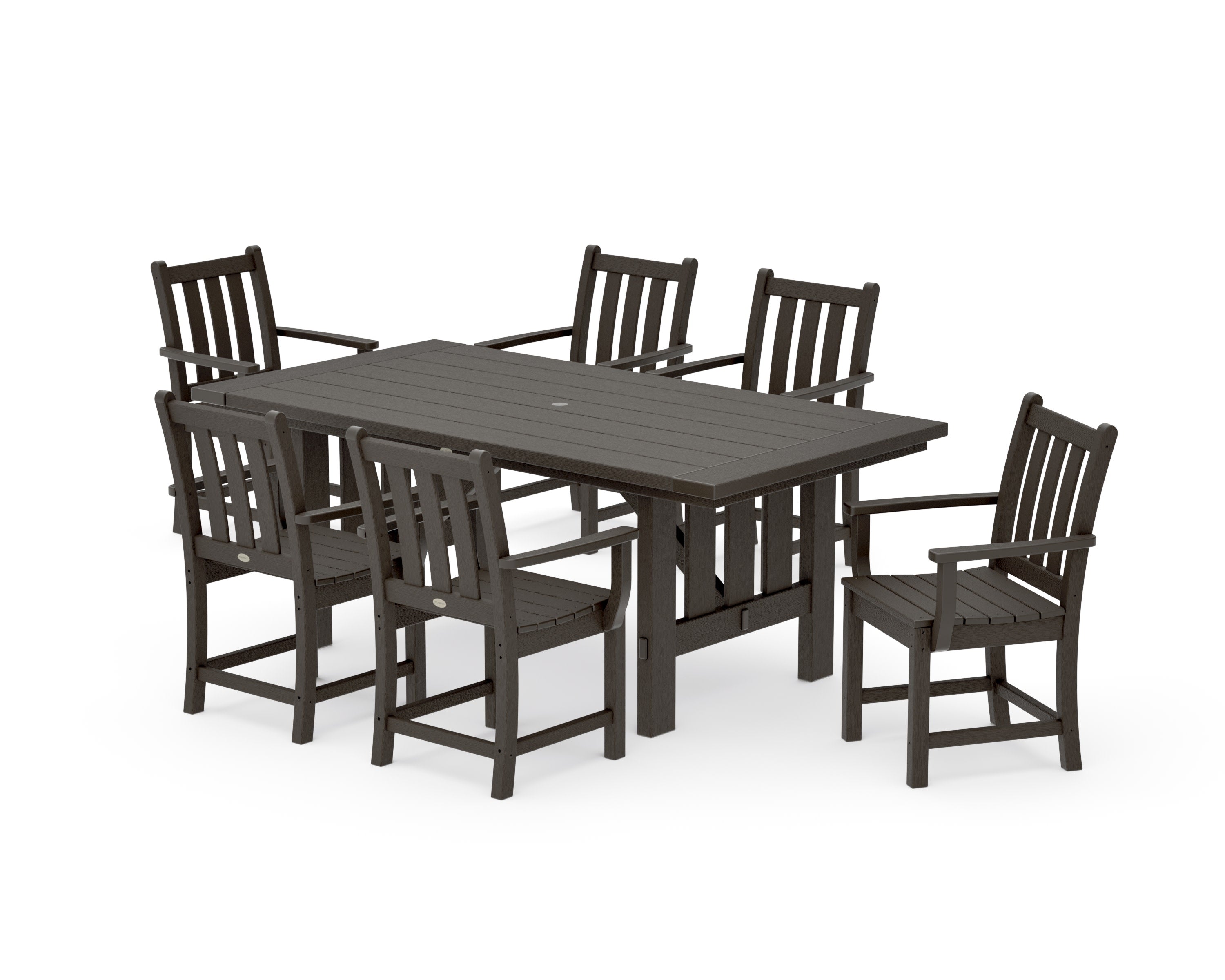 Traditional Garden Arm Chair 7-Piece Mission Dining Set in Vintage Coffee