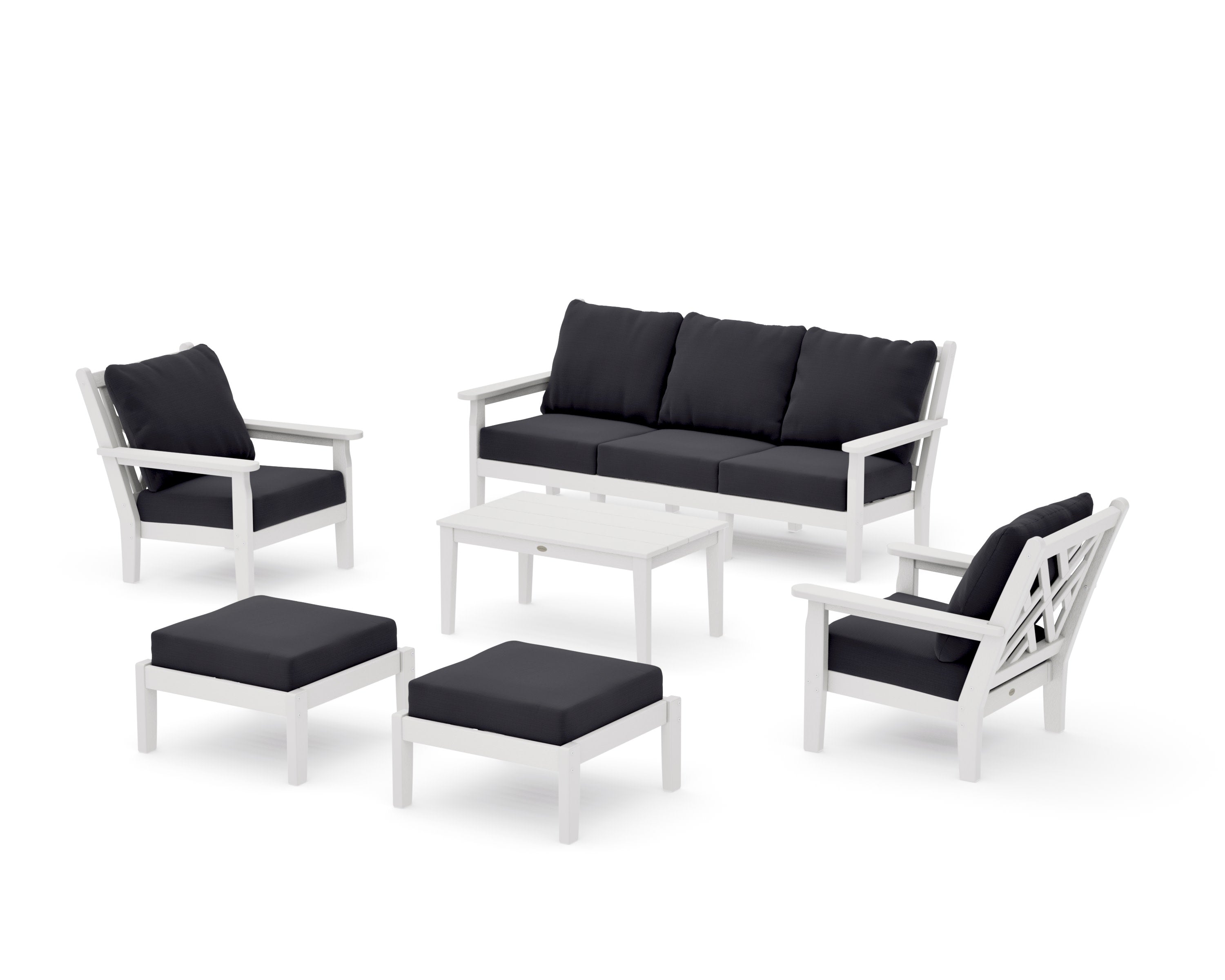 Chippendale 6-Piece Lounge Sofa Set in Vintage White / Midnight Linen