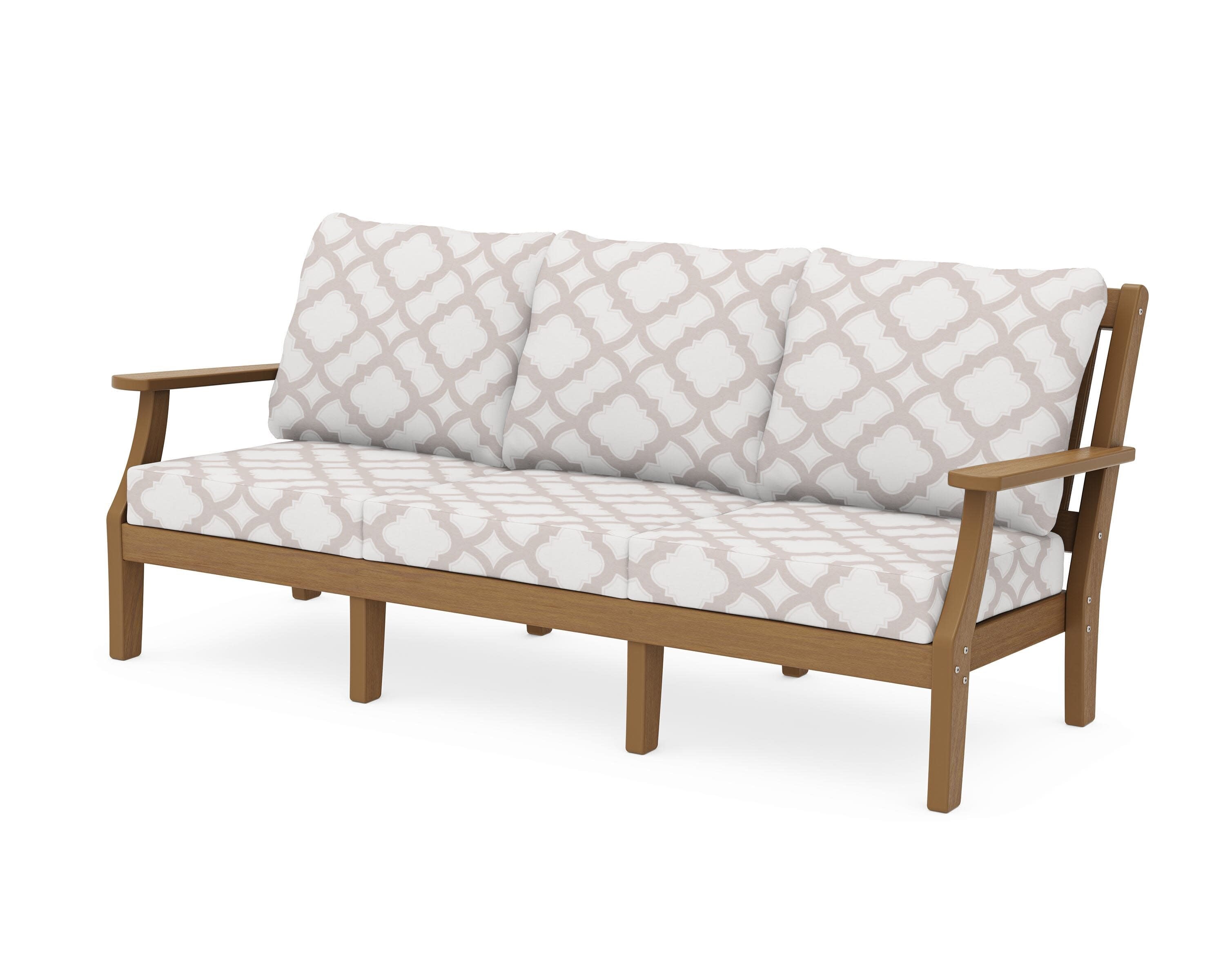 Chinoiserie Deep Seating Sofa in Natural / Trellis Dune Burlap