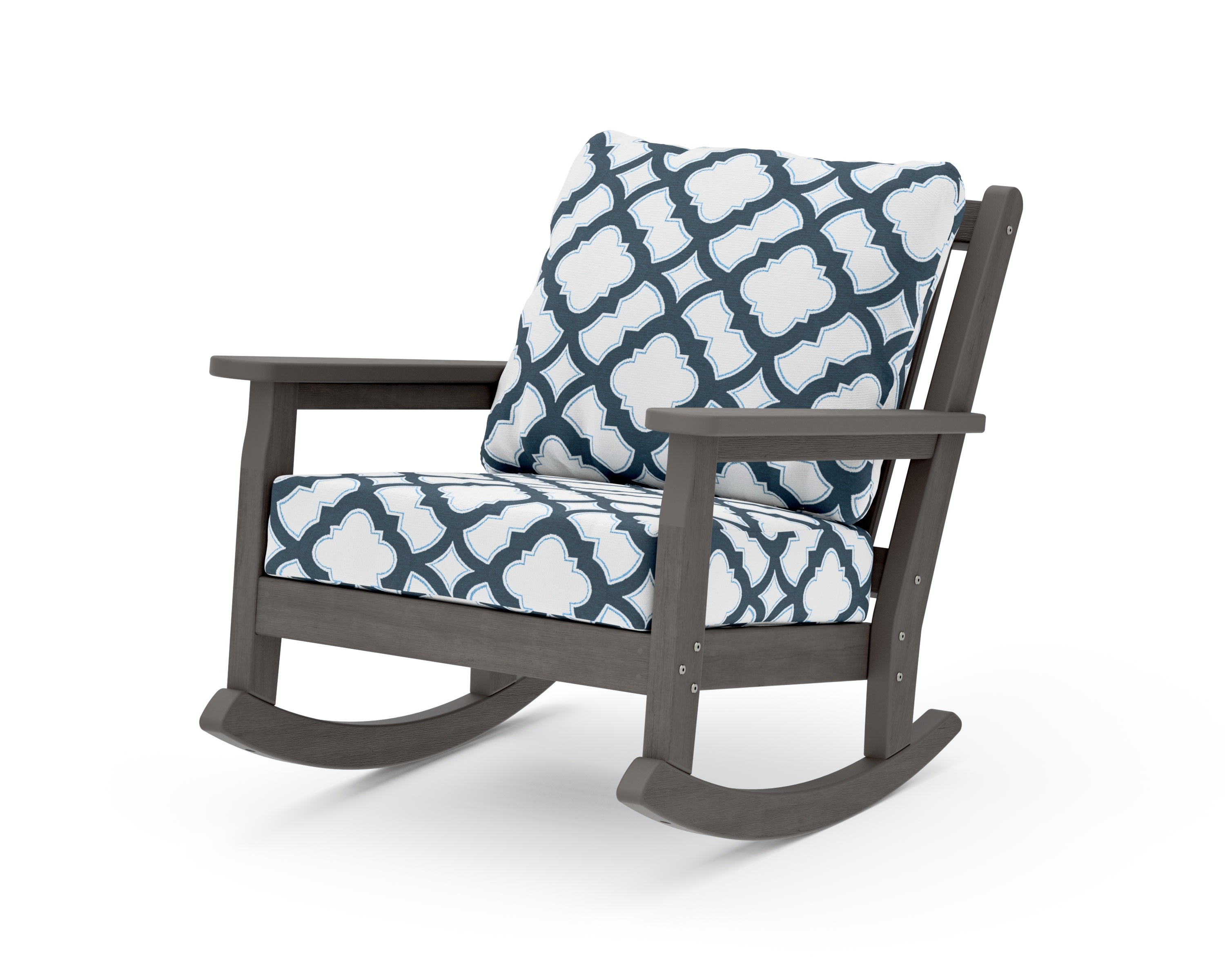 Chippendale Deep Seating Rocking Chair in Driftwood / Trellis Marine Indigo