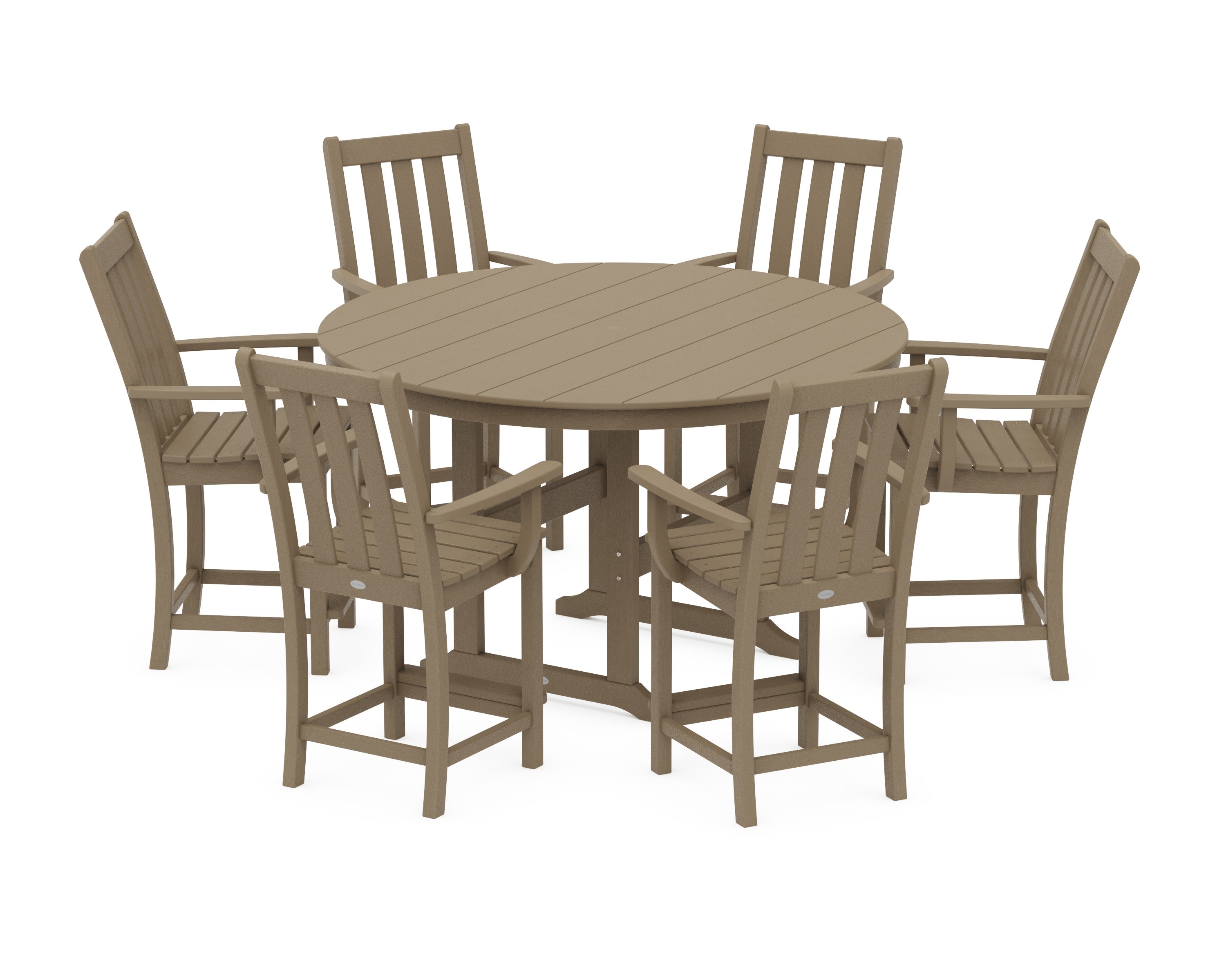 Vineyard 7-Piece Arm Chair Round Farmhouse Counter Set in Vintage Sahara