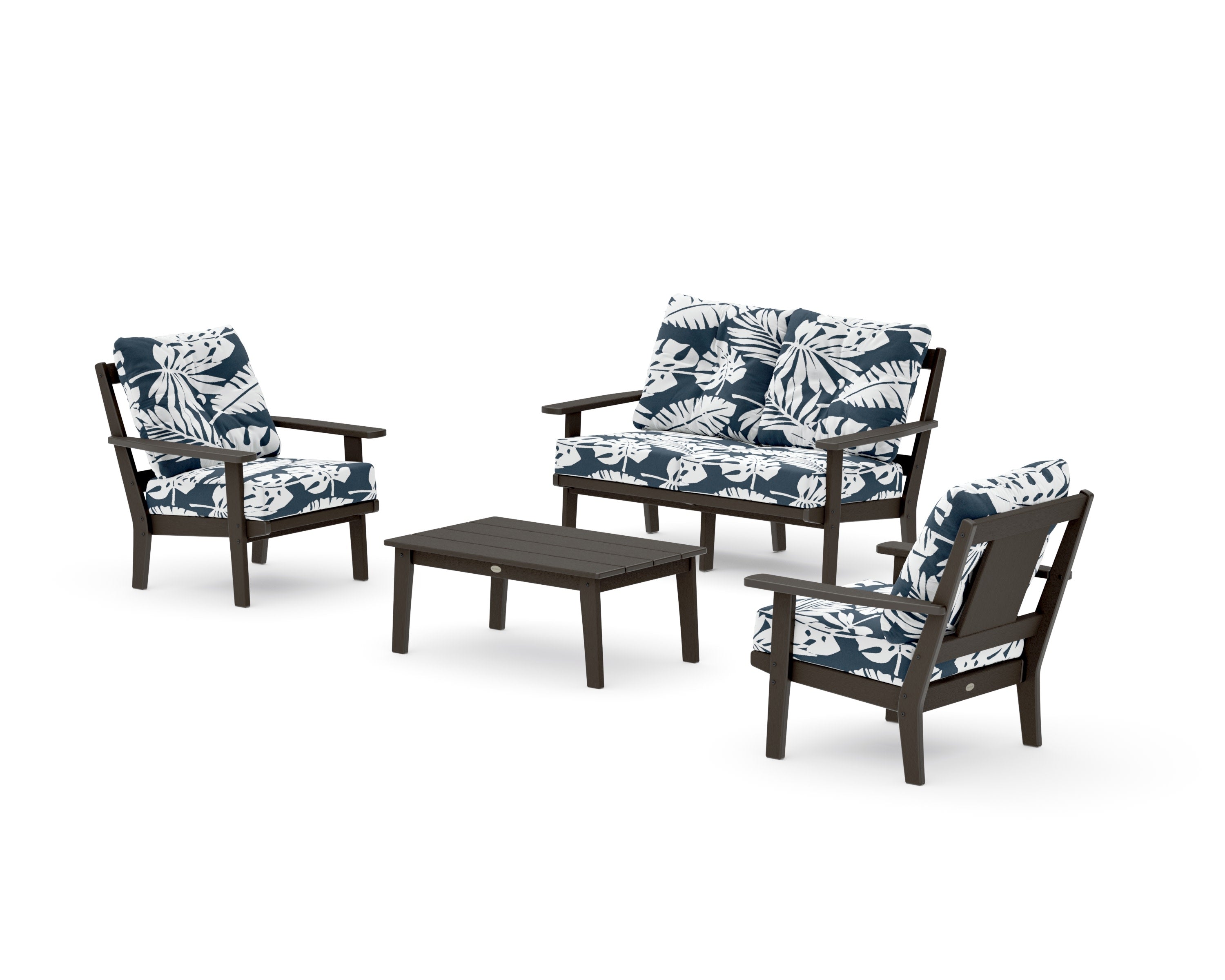 Prairie 4-Piece Deep Seating Set with Loveseat in Vintage Coffee / Leaf Marine Indigo