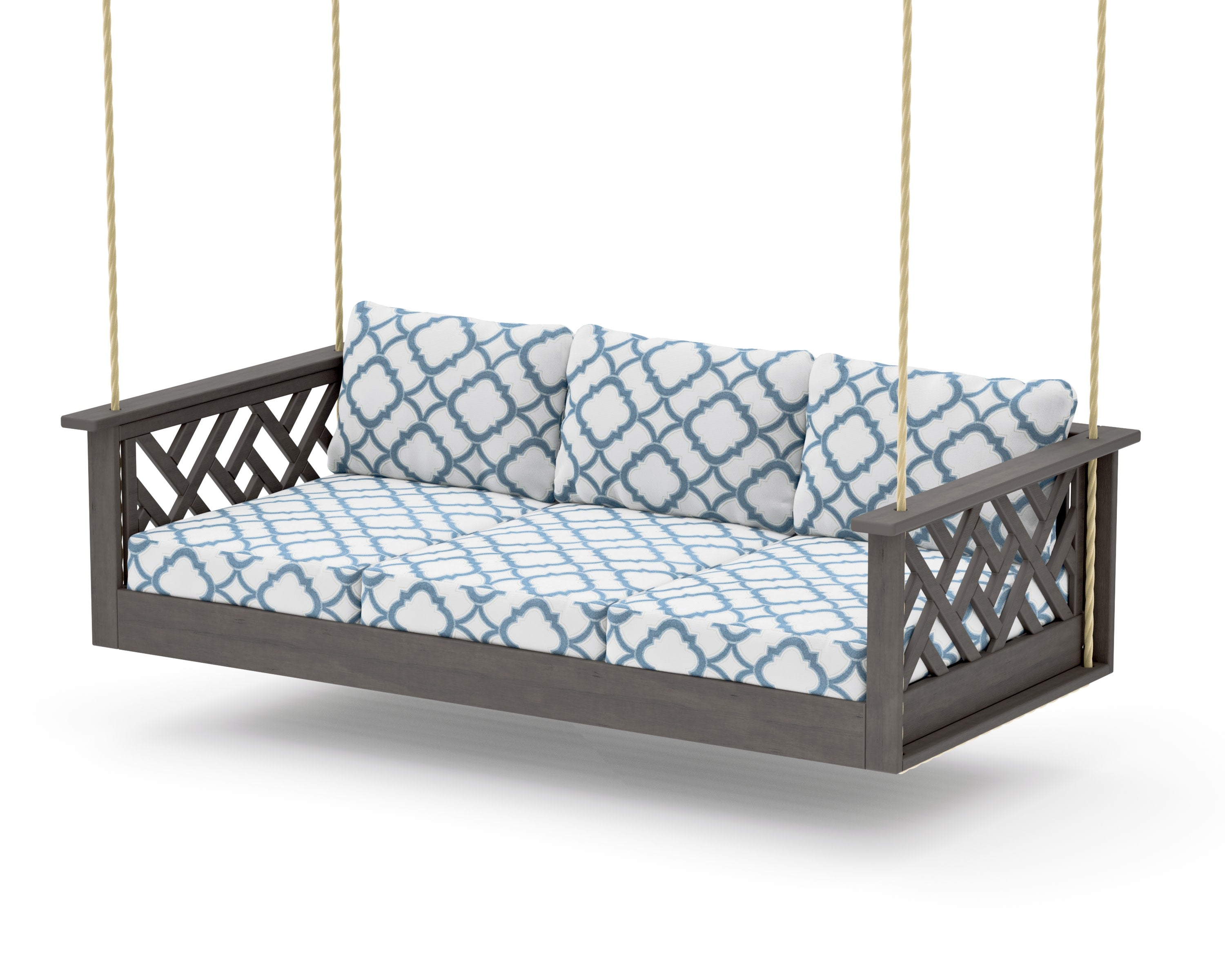 Chippendale Daybed Swing in Driftwood / Trellis Sky Blue
