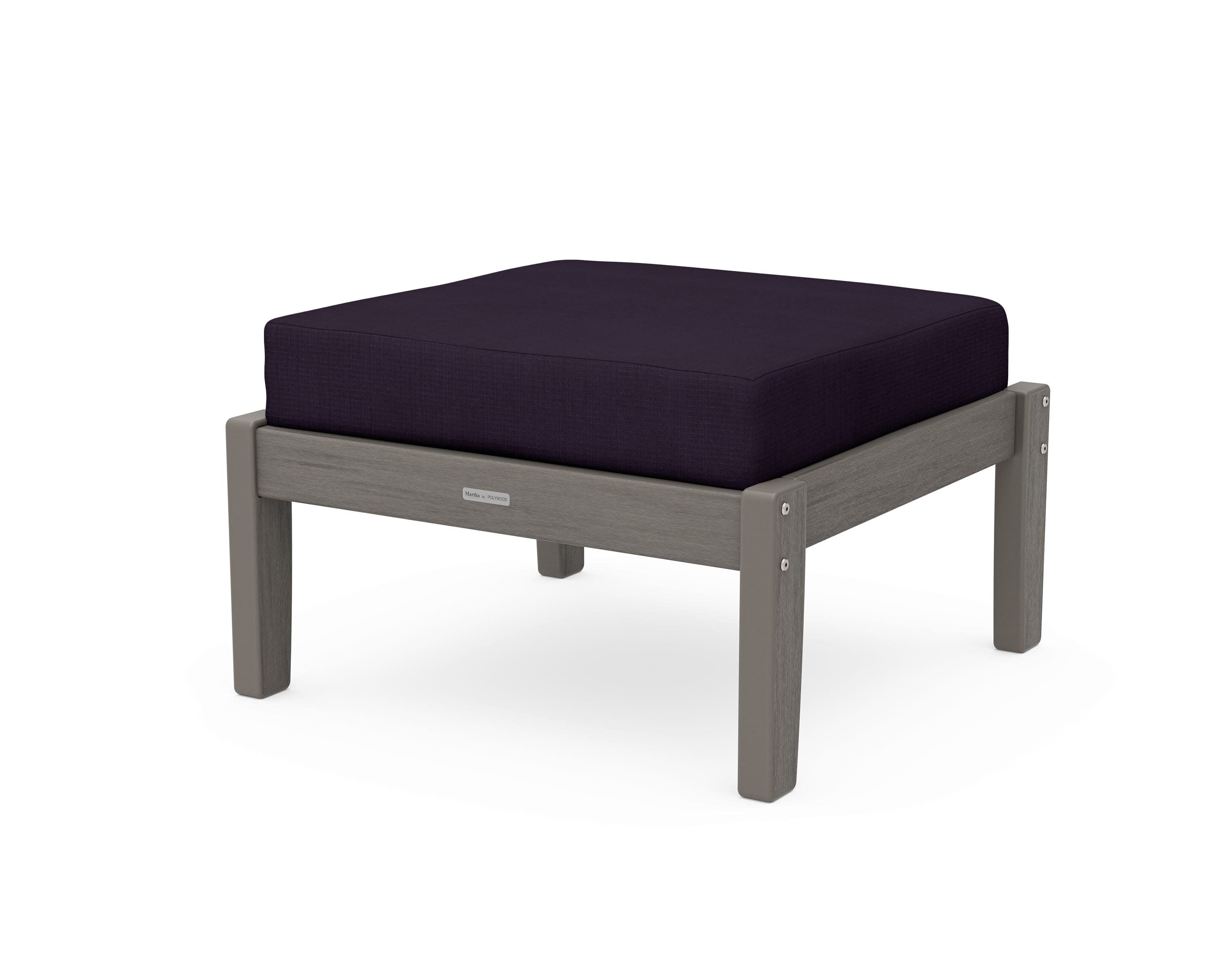 Chinoiserie Deep Seating Ottoman in Driftwood / Navy Linen