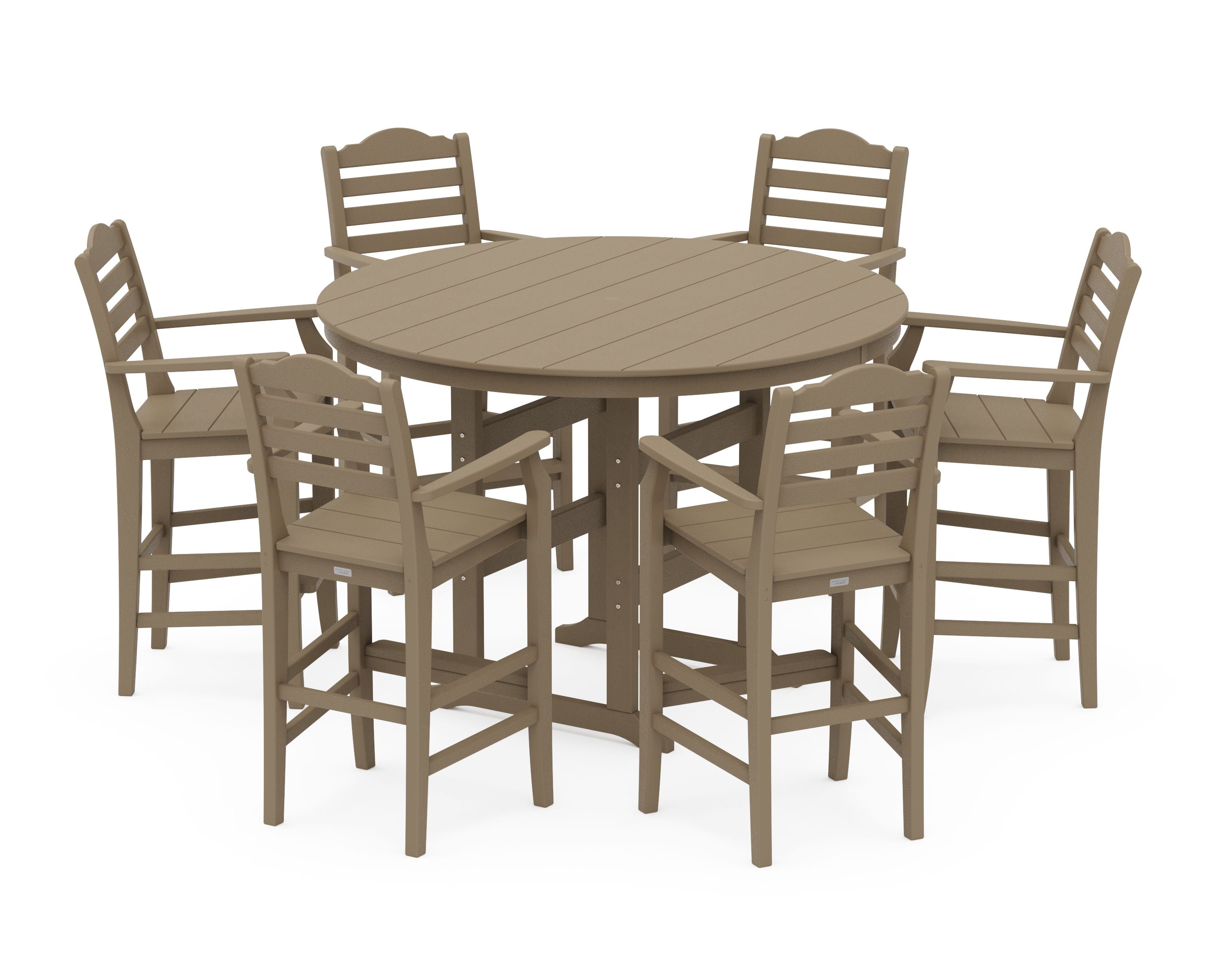 Savannah 7-Piece Arm Chair Round Farmhouse Bar Set in Vintage Sahara