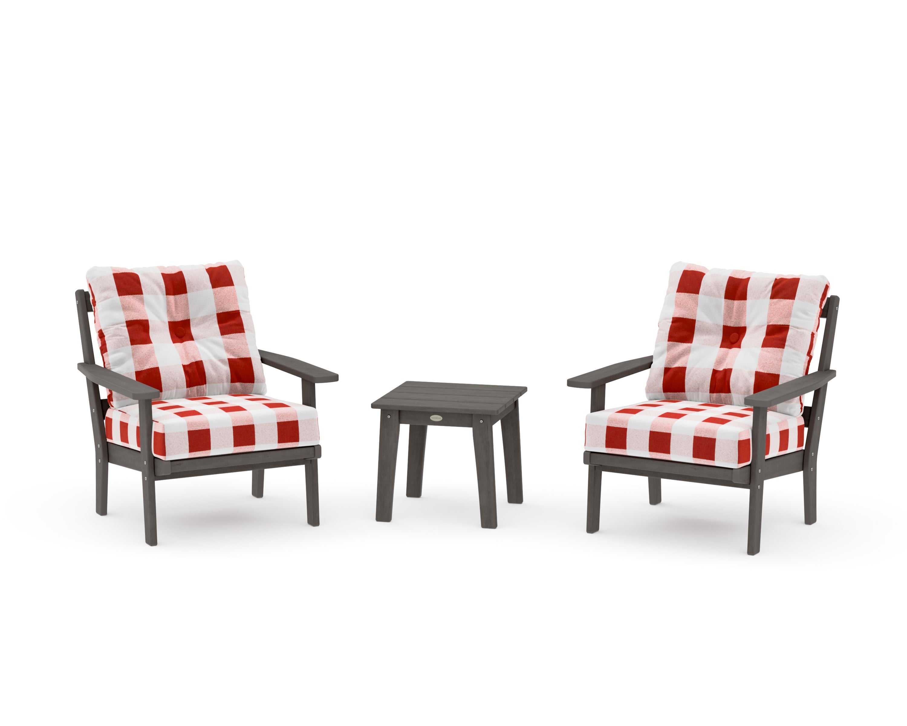 Prairie 3-Piece Deep Seating Set in Driftwood / Buffalo Plaid Crimson