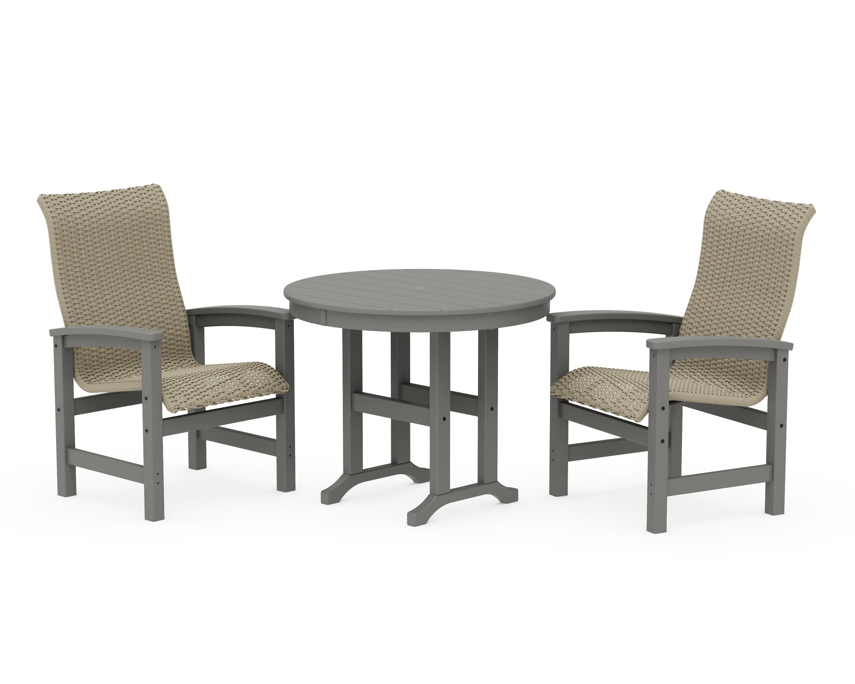 Coastal Woven High-Back 3-Piece Farmhouse Dining Set