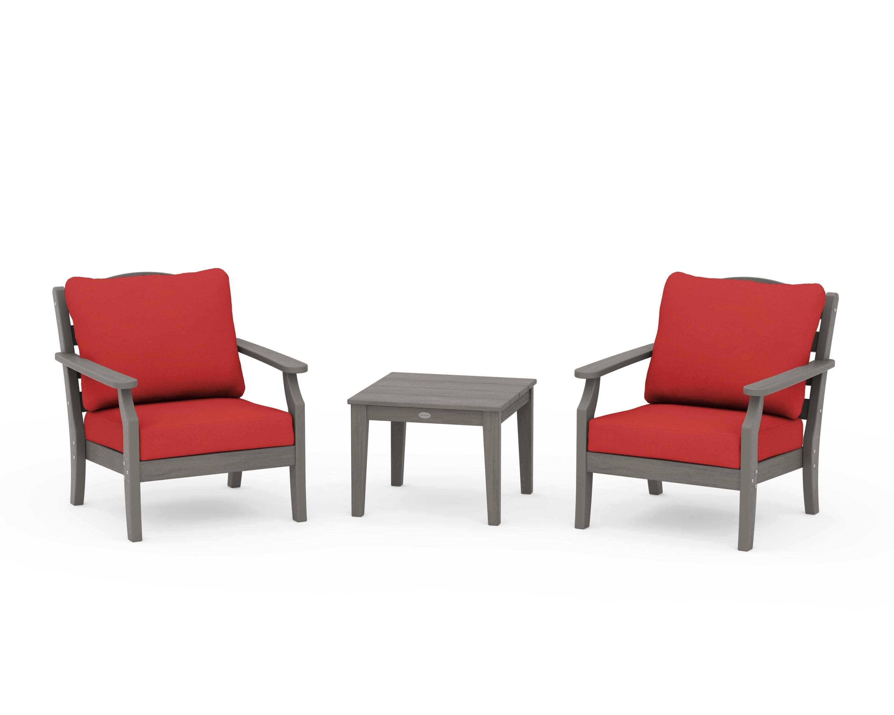 Savannah 3-Piece Deep Seating Set in Driftwood / Crimson Linen