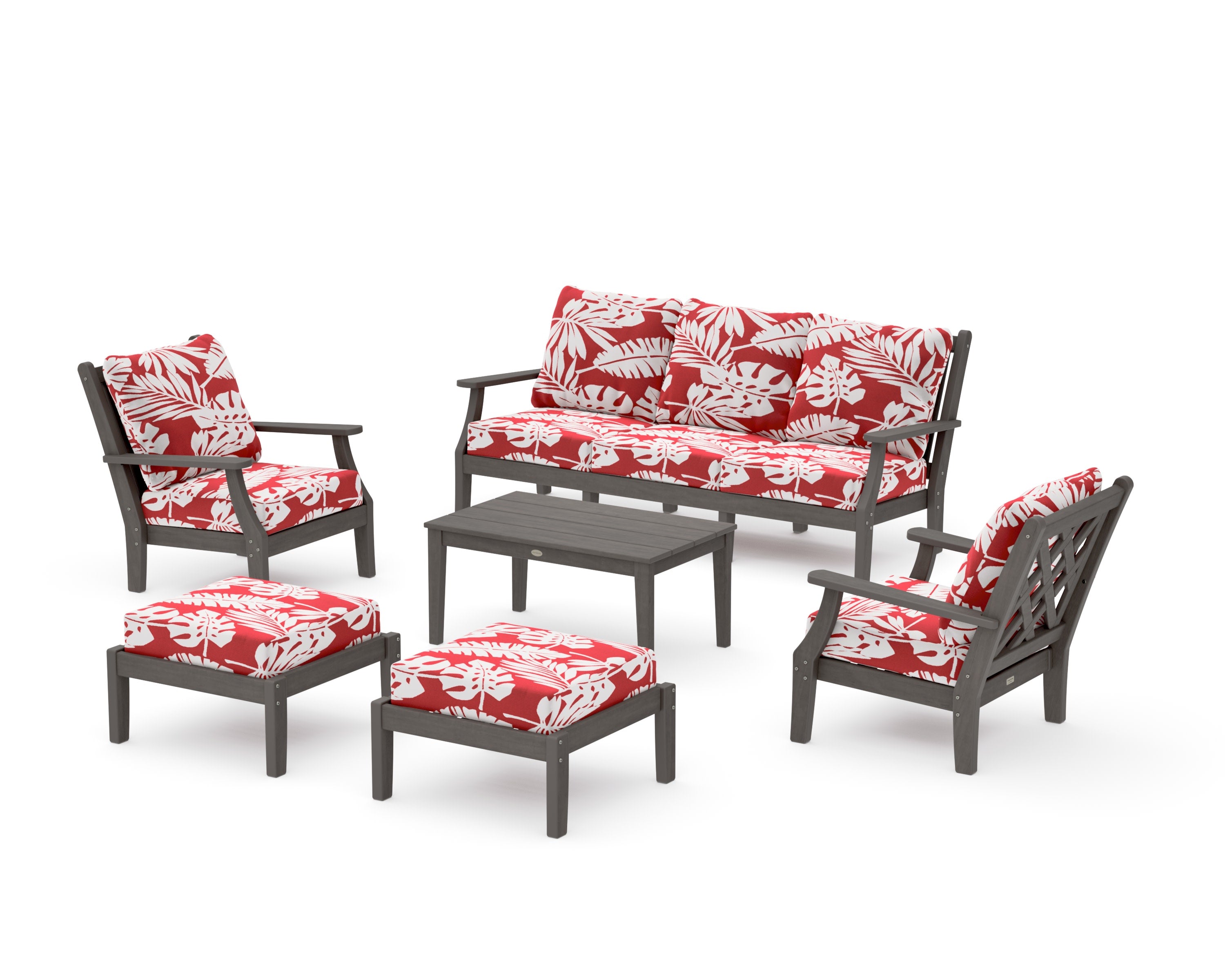 Wovendale 6-Piece Lounge Sofa Set in Driftwood / Leaf Crimson