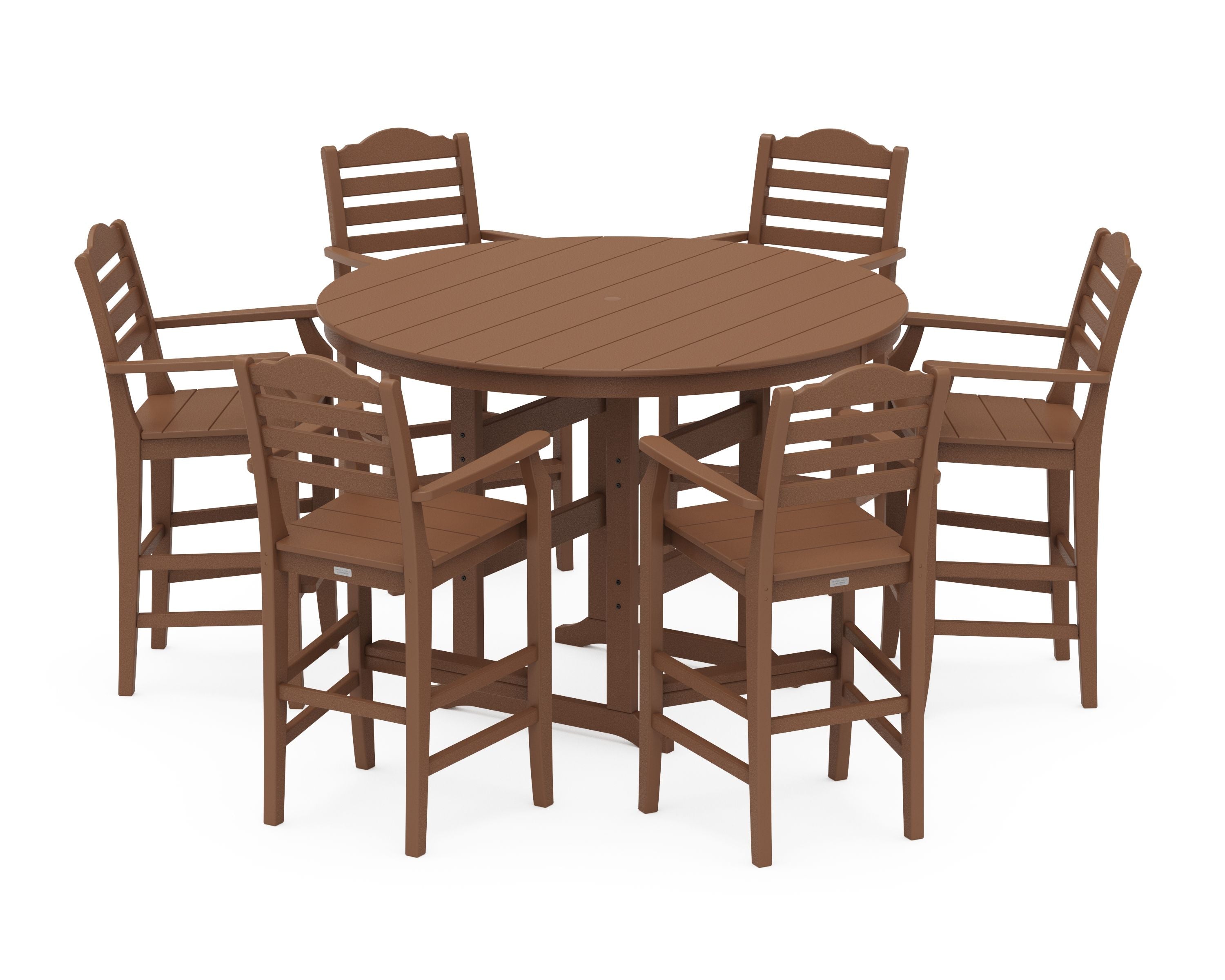 Savannah 7-Piece Arm Chair Round Farmhouse Bar Set in Teak