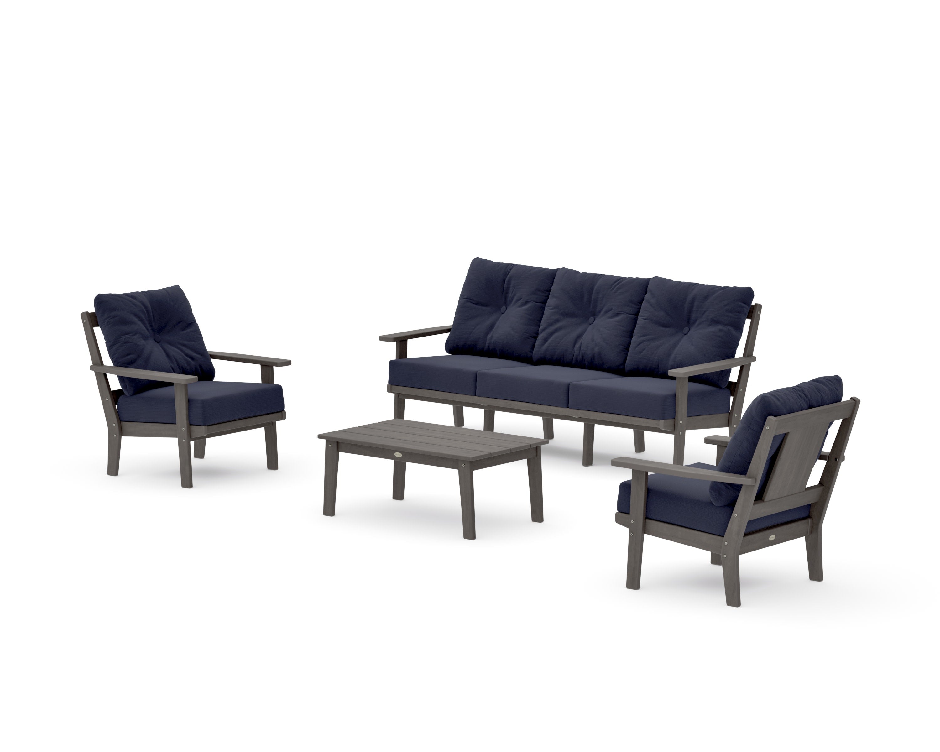 Prairie 4-Piece Deep Seating Set with Sofa in Driftwood / Navy Linen