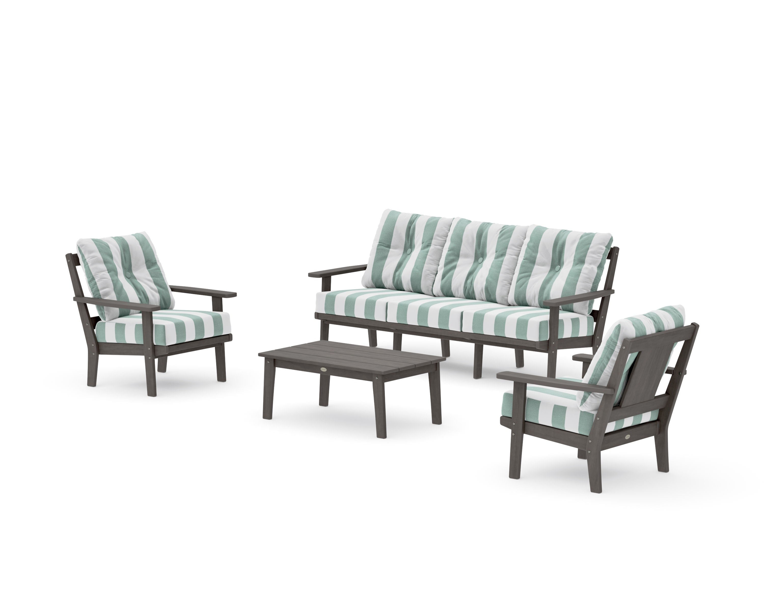 Prairie 4-Piece Deep Seating Set with Sofa in Driftwood / Cabana Stripe Glacier Spa
