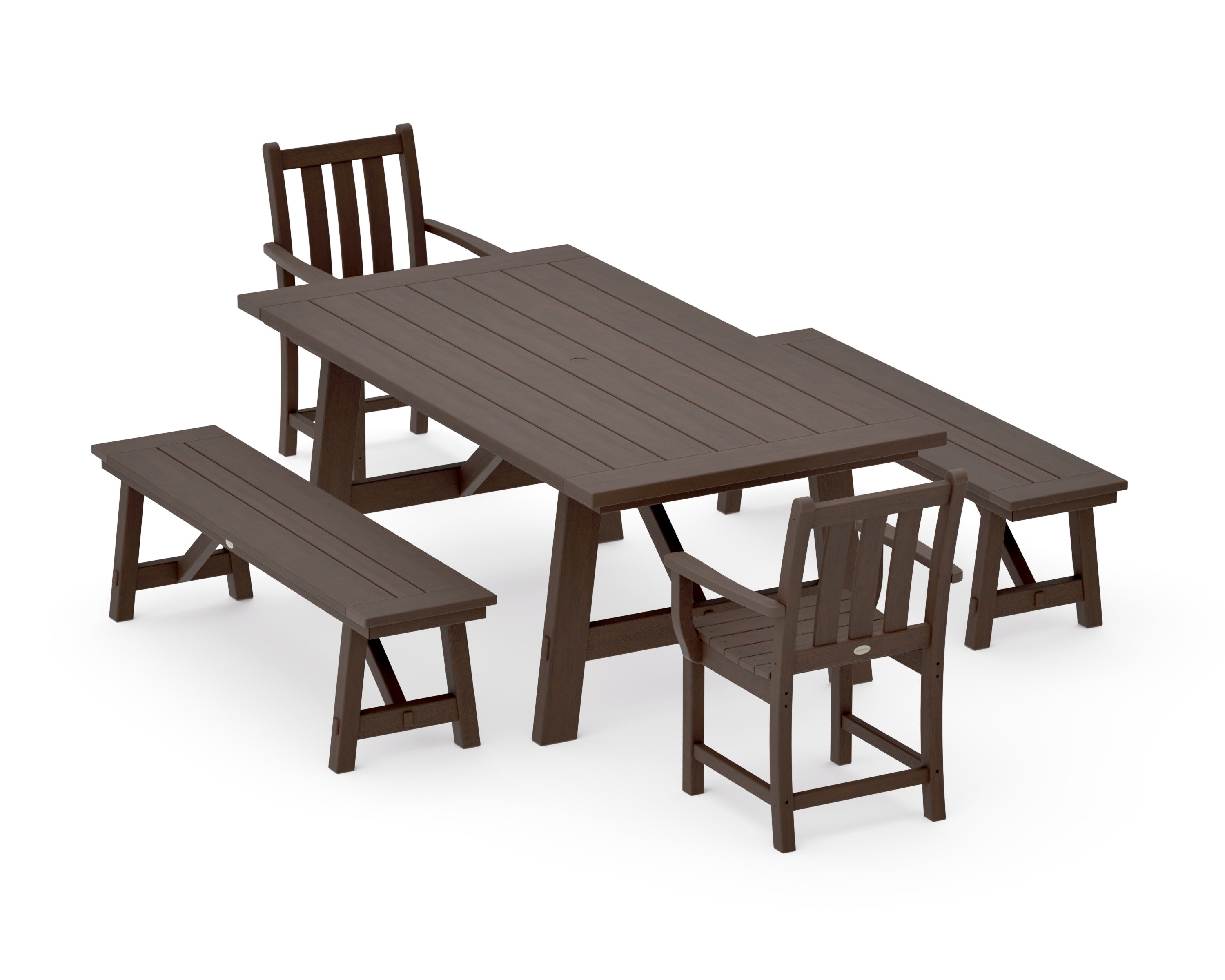 Traditional Garden 5-Piece Rustic Farmhouse Dining Set With Benches in Kona