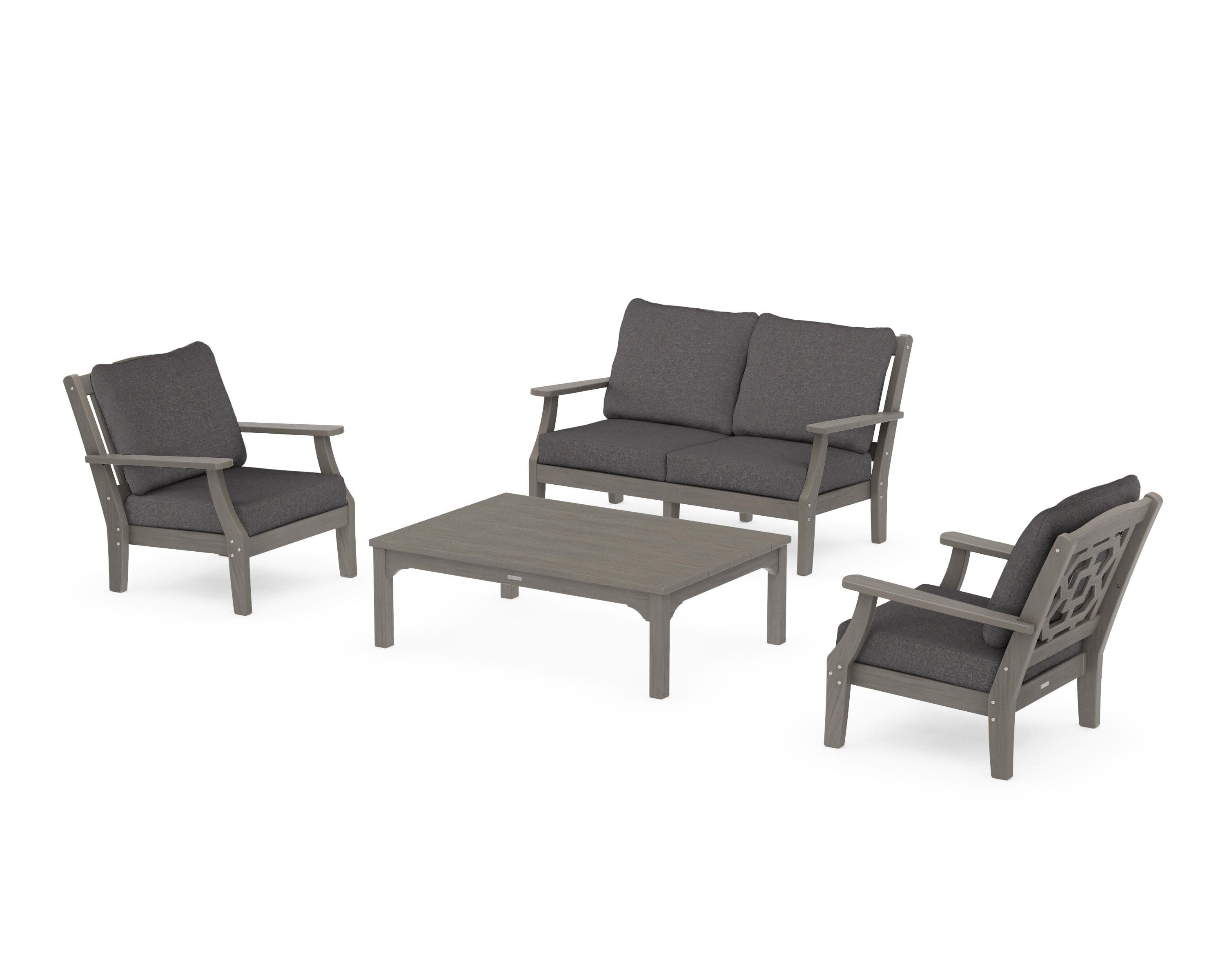 Chinoiserie 4-Piece Deep Seating Set with Loveseat in Driftwood / Ash Charcoal