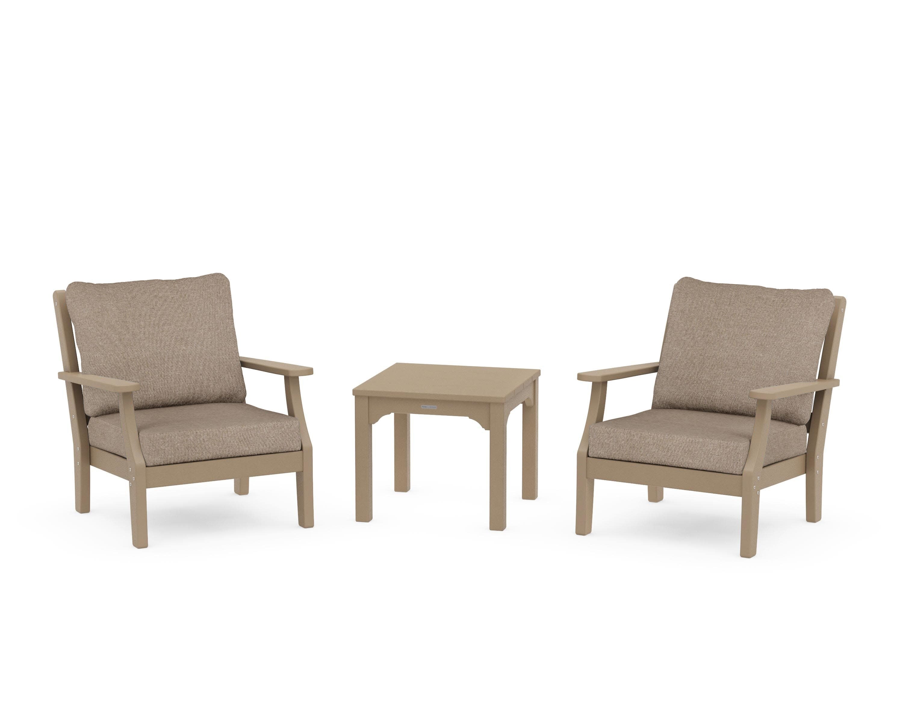 Chinoiserie 3-Piece Deep Seating Set in Vintage Sahara / Spiced Burlap