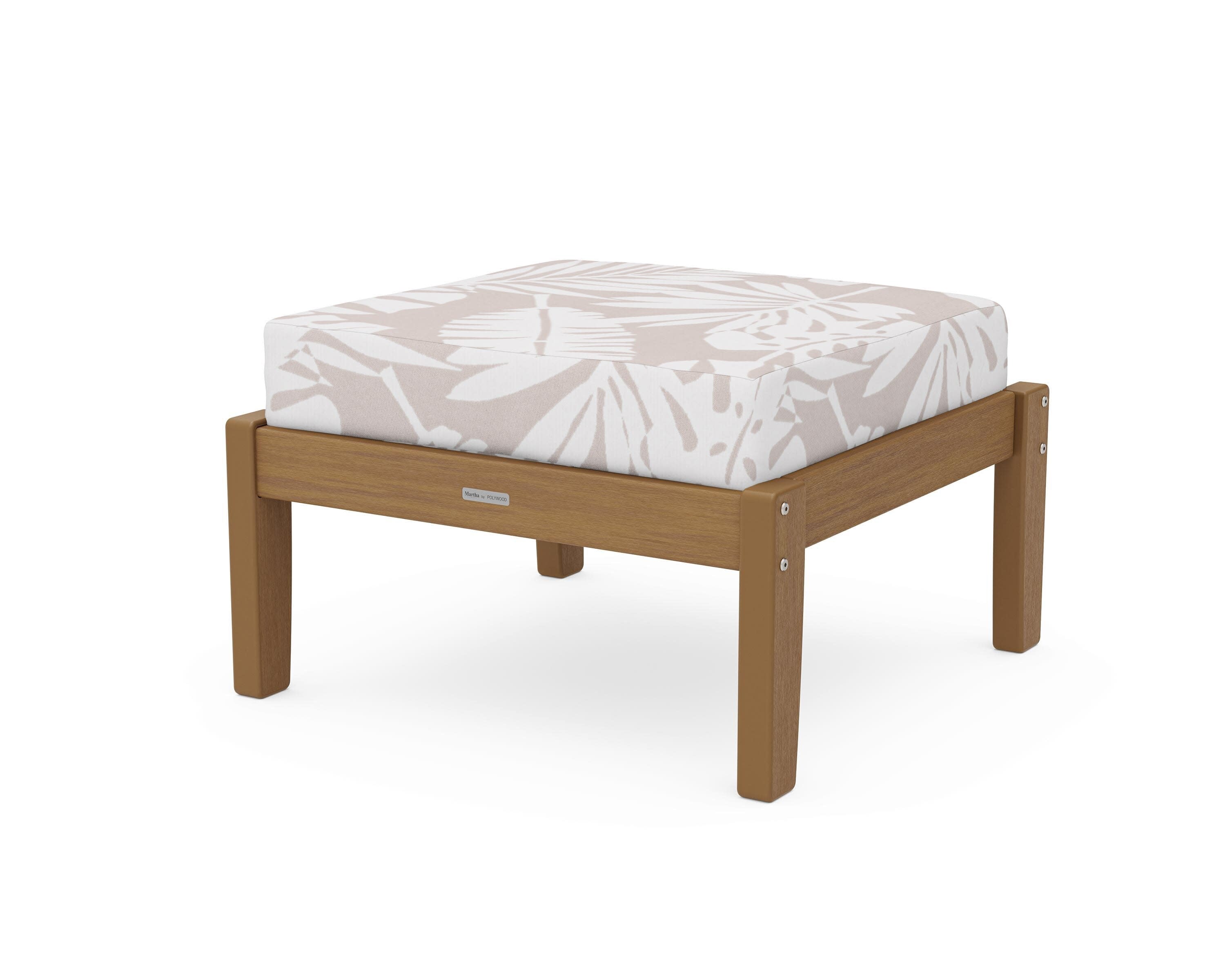 Chinoiserie Deep Seating Ottoman in Natural / Leaf Dune Burlap