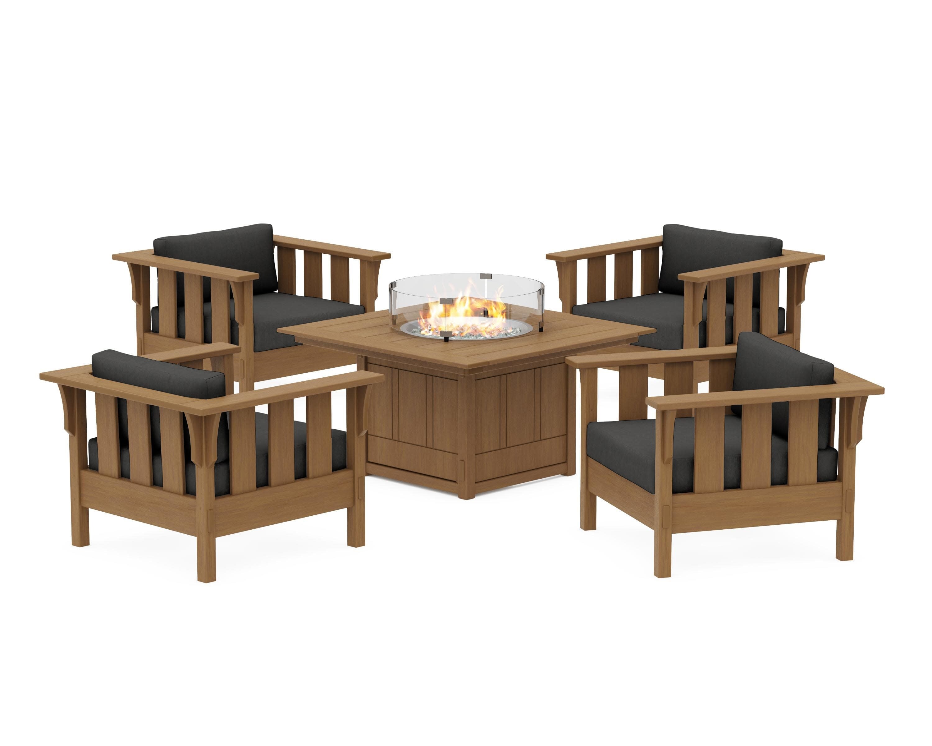 Acadia 5-Piece Deep Seating Set with Fire Pit Table in Natural / Spectrum Carbon