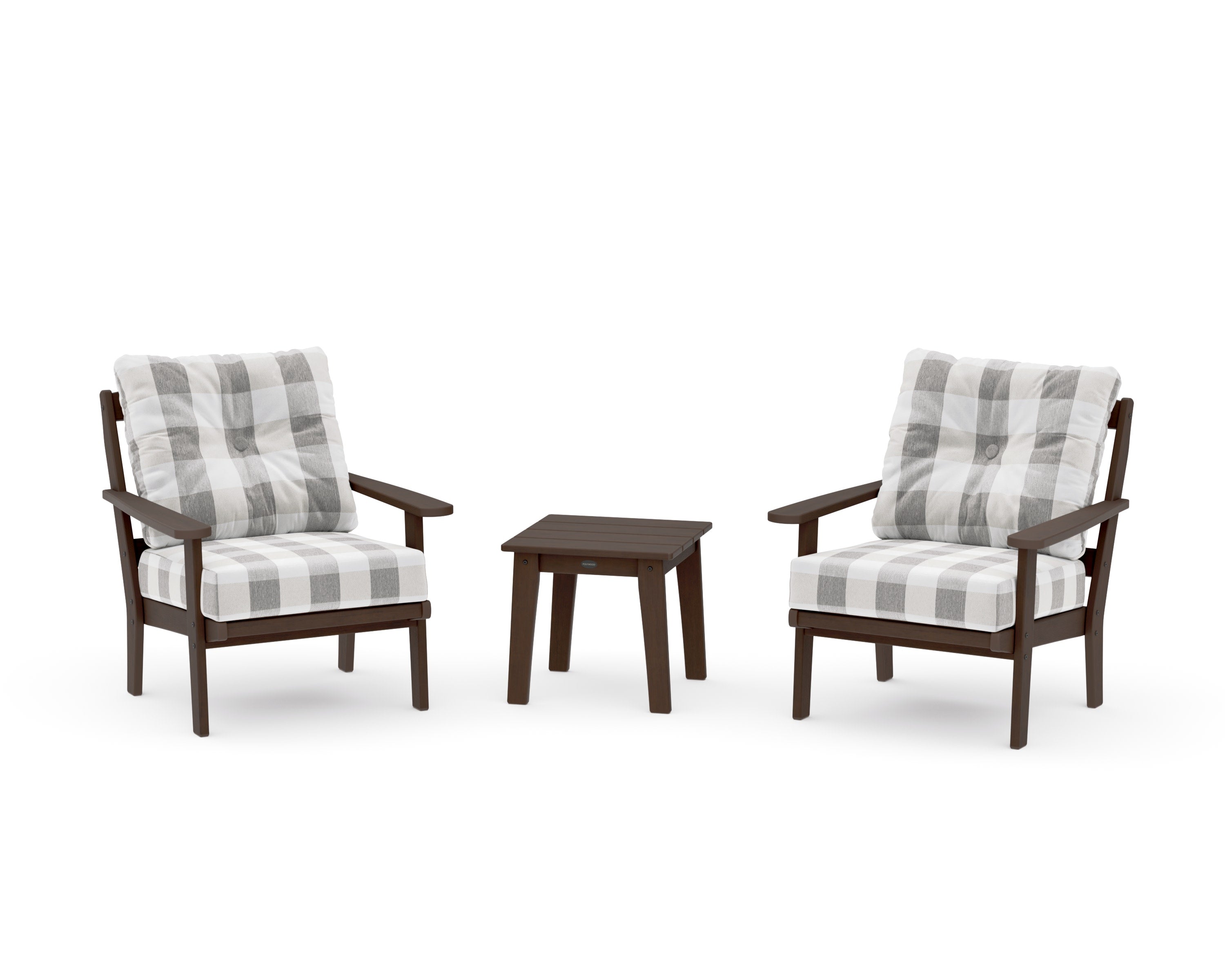 Mission 3-Piece Deep Seating Set in Kona / Buffalo Plaid Grey Mist