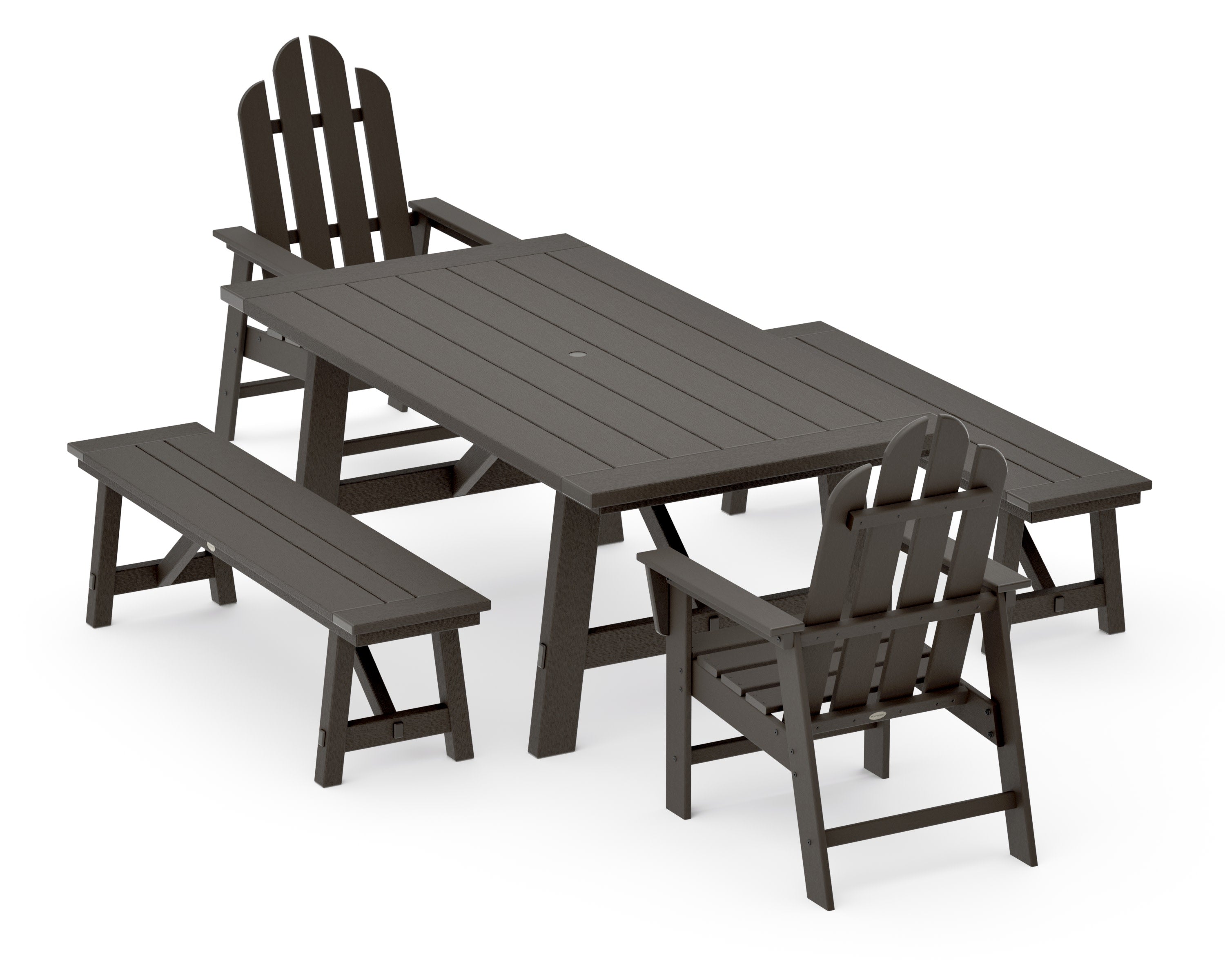 Long Island 5-Piece Rustic Farmhouse Dining Set With Benches in Vintage Coffee