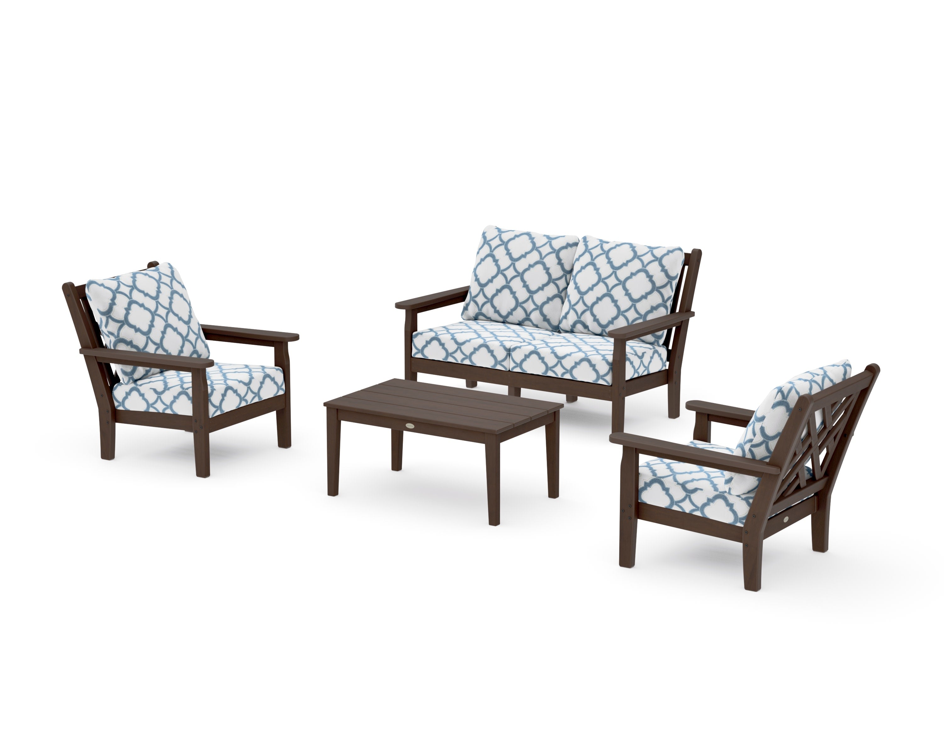 Chippendale 4-Piece Deep Seating Set with Loveseat in Kona / Trellis Sky Blue