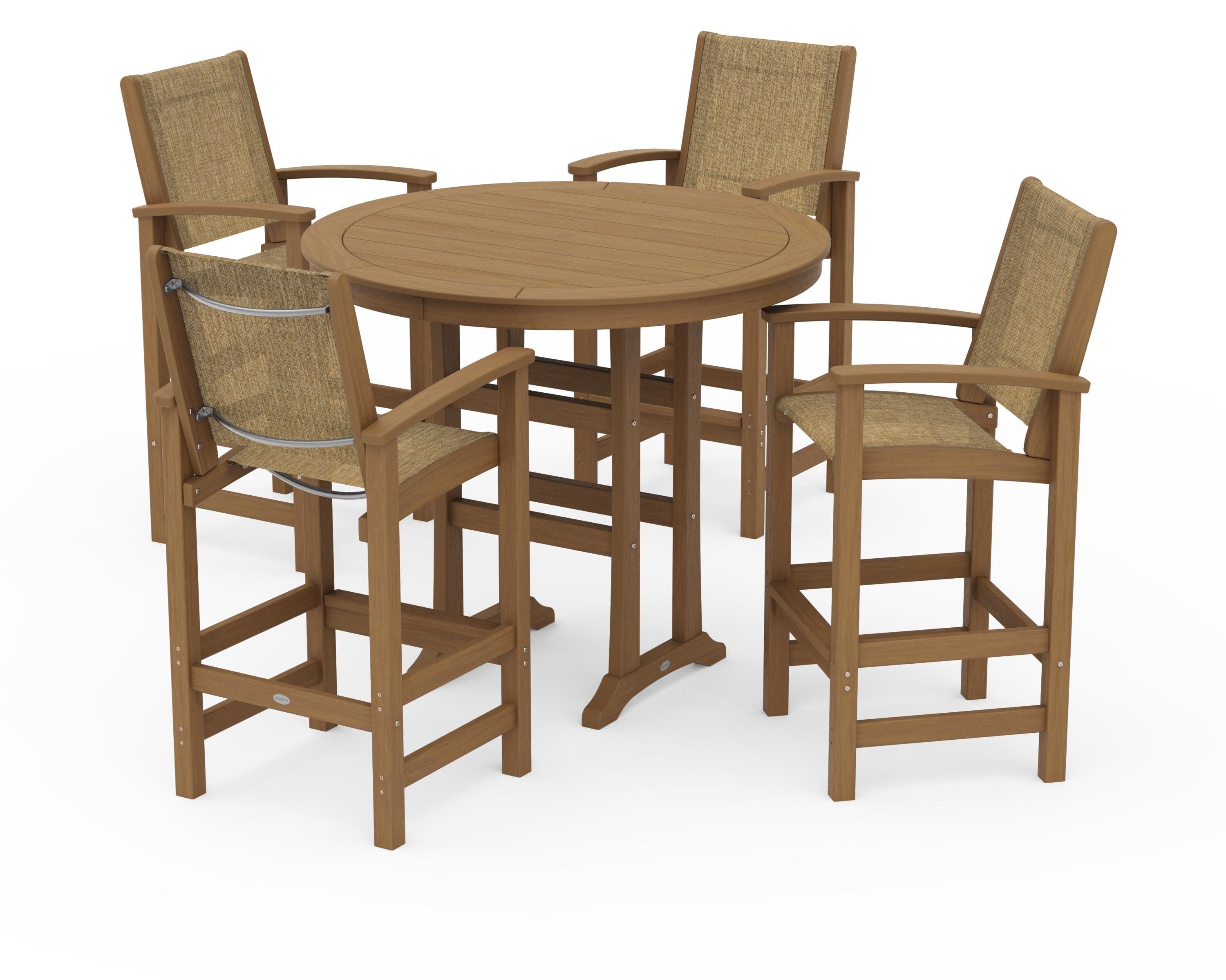 Coastal 5-Piece Nautical Trestle Bar Set in Natural / Burlap Sling