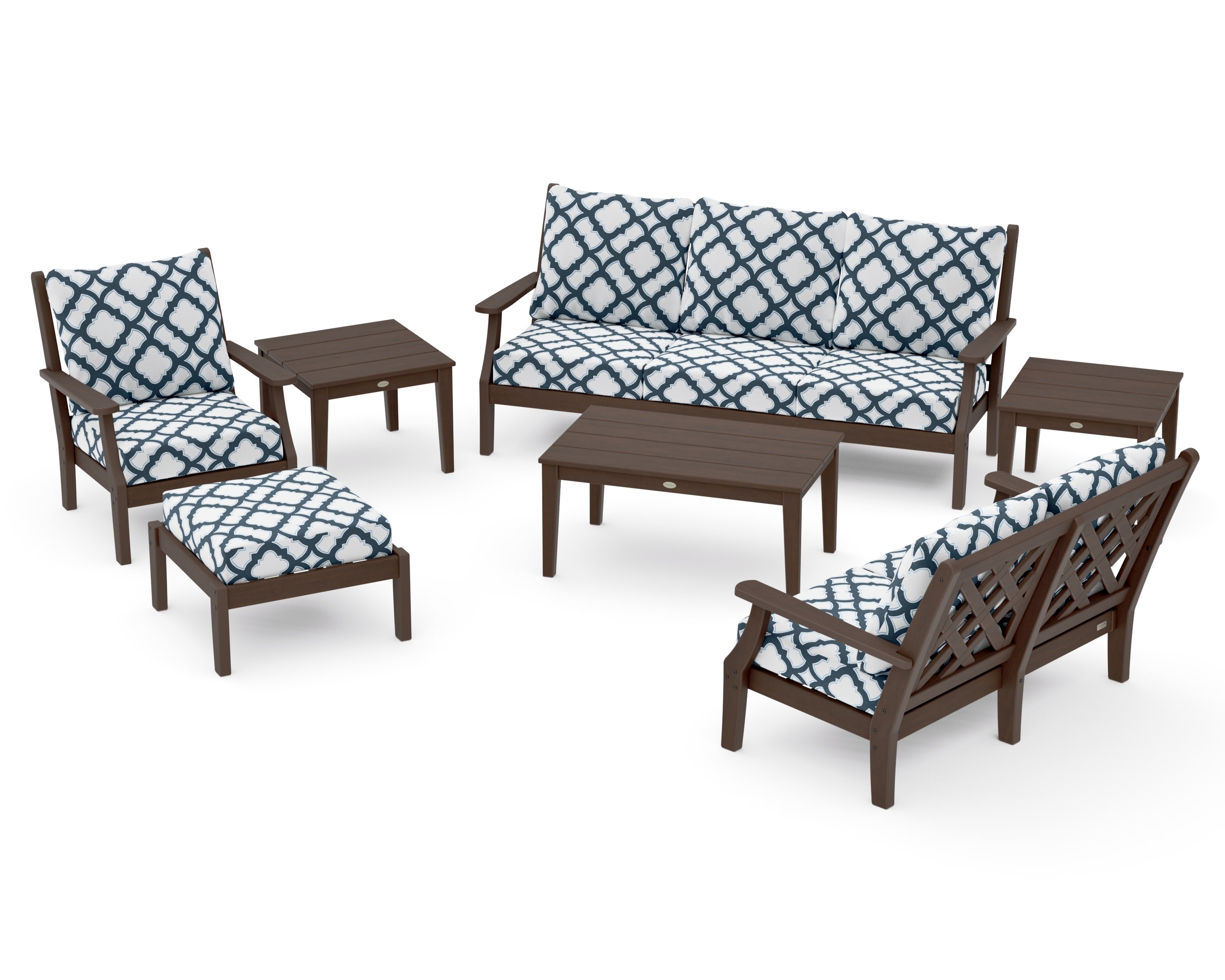 Wovendale 7-Piece Deep Seating Set in Kona / Trellis Marine Indigo