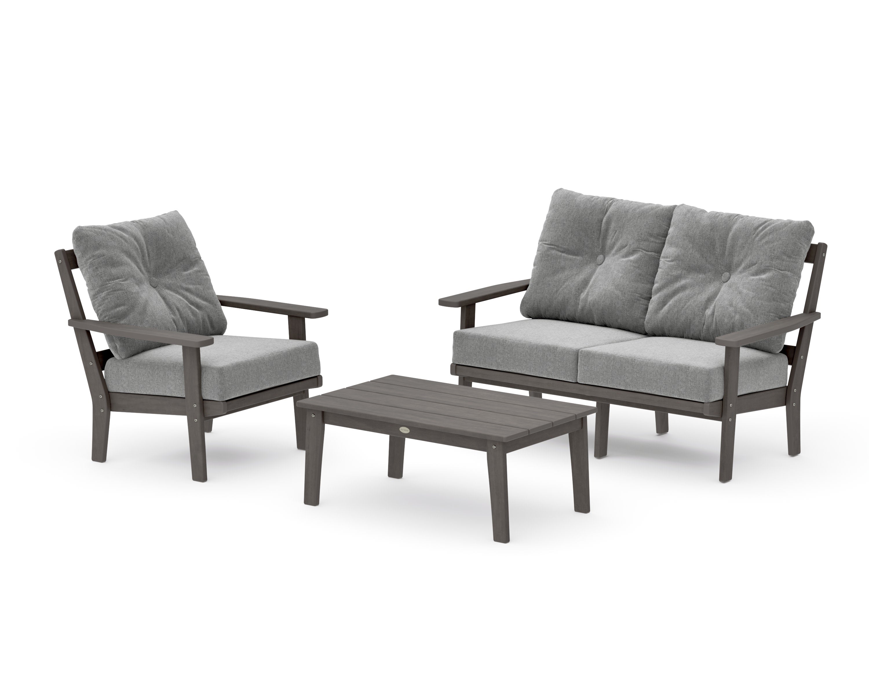 Prairie 3-Piece Deep Seating Set with Loveseat in Driftwood / Grey Mist
