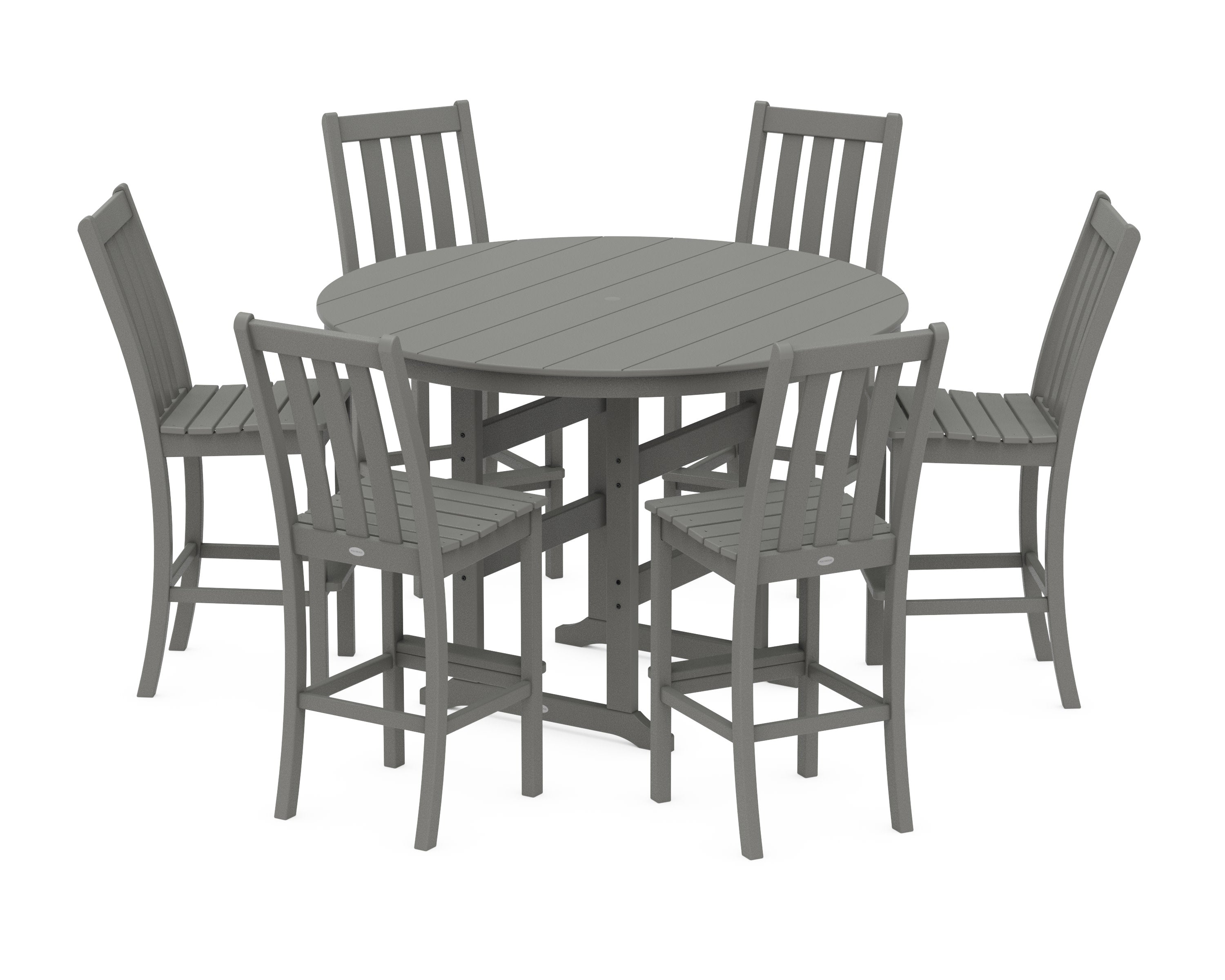 Vineyard 7-Piece Side Chair Round Farmhouse Bar Set in Slate Grey