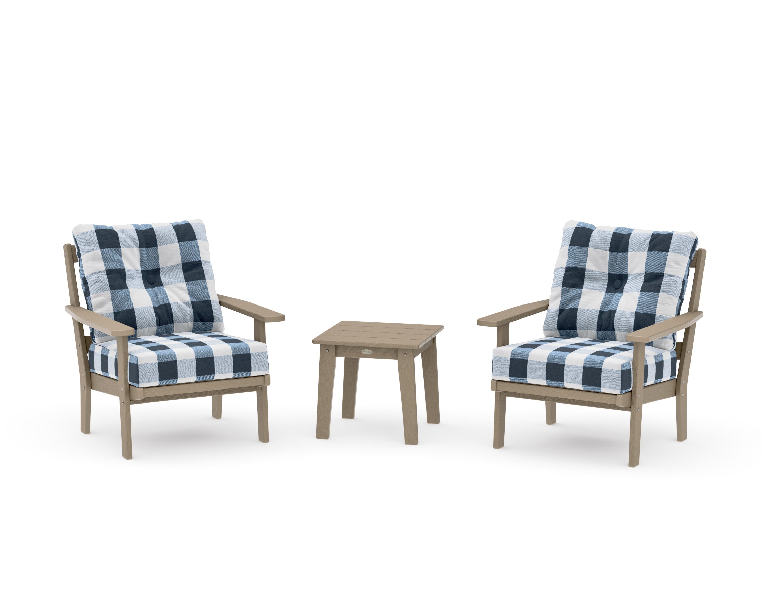 Prairie 3-Piece Deep Seating Set in Vintage Sahara / Buffalo Plaid Marine Indigo