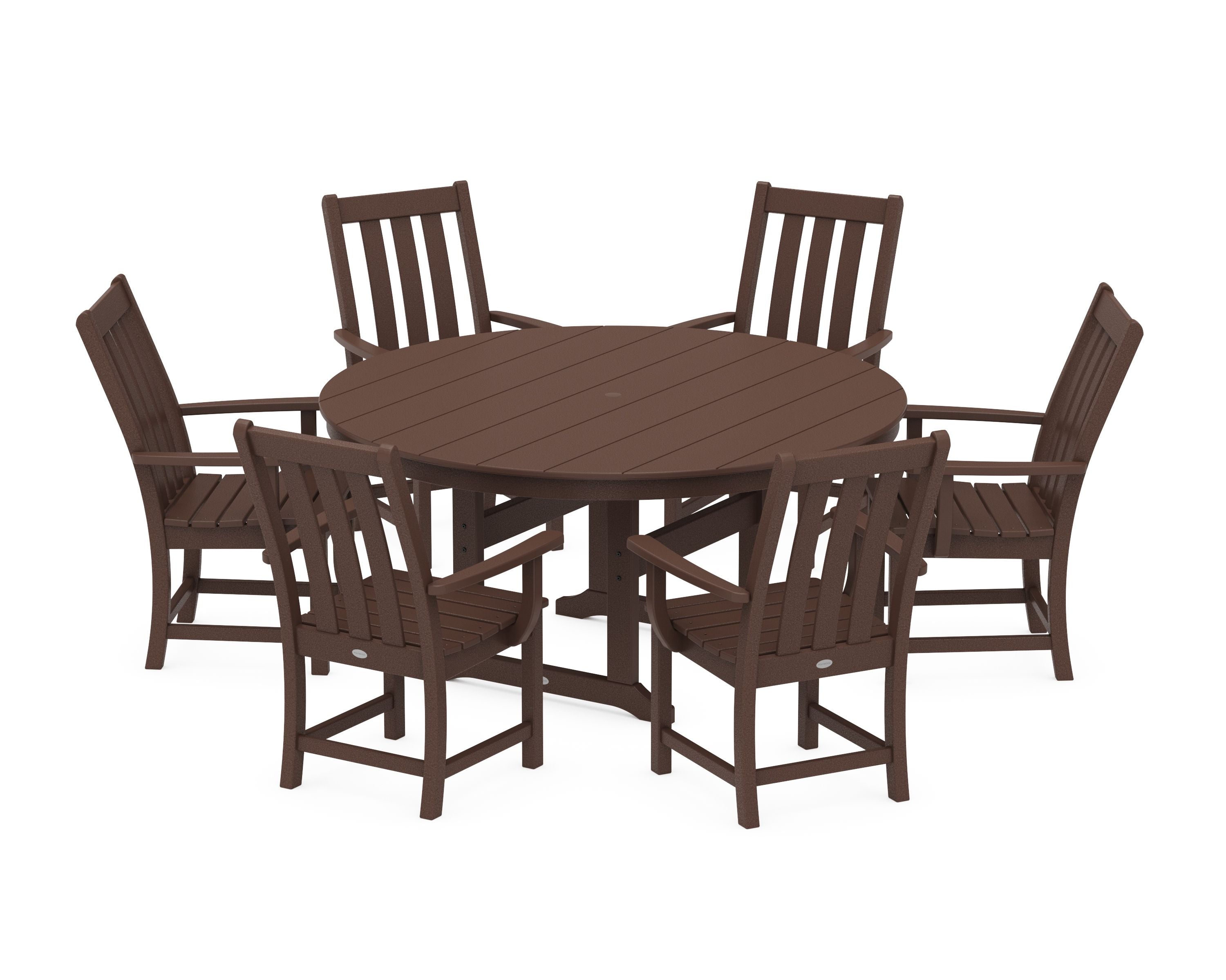 Vineyard 7-Piece Arm Chair Round Farmhouse Dining Set in Mahogany