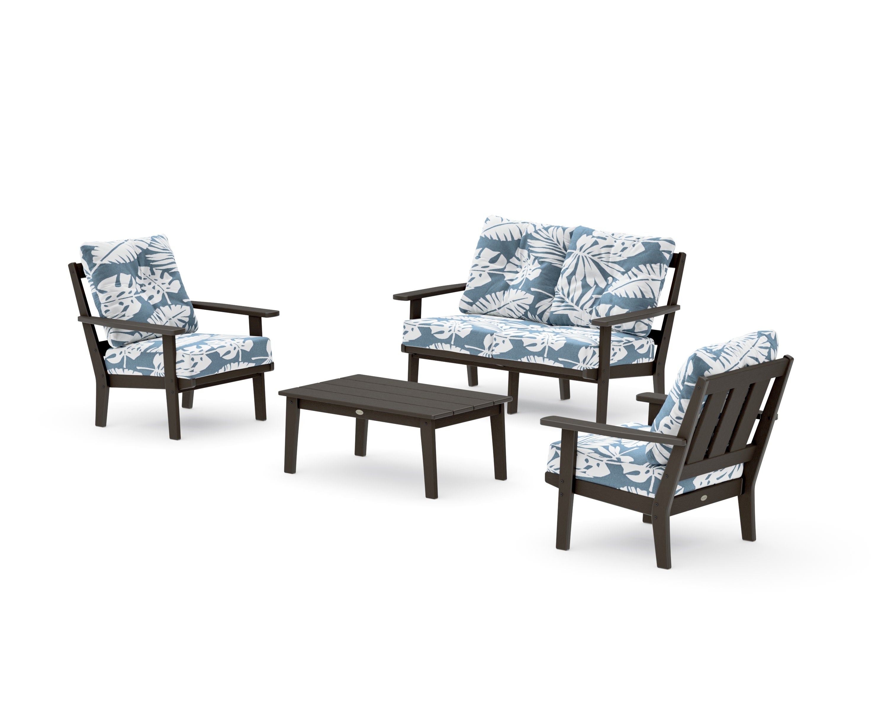 Oxford 4-Piece Deep Seating Set with Loveseat in Vintage Coffee / Leaf Sky Blue