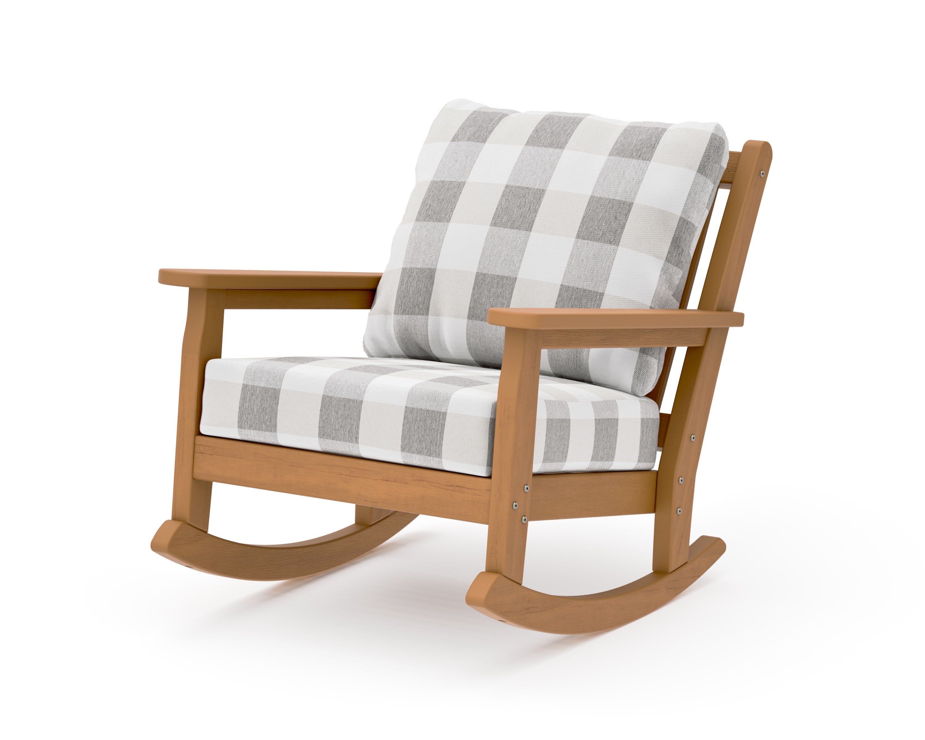 Chippendale Deep Seating Rocking Chair in Natural / Buffalo Plaid Grey Mist