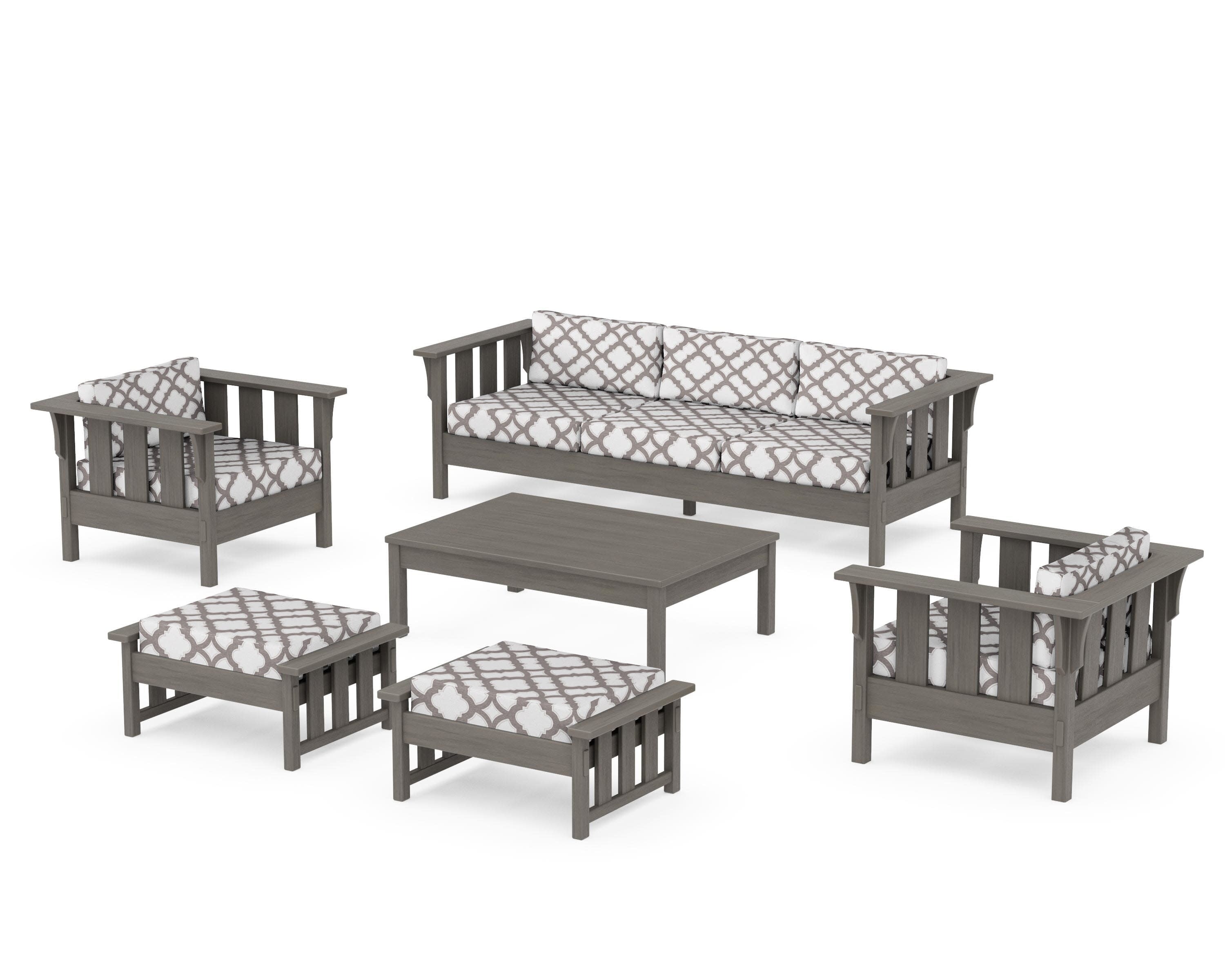 Acadia 6-Piece Lounge Sofa Set in Driftwood / Trellis Grey Mist