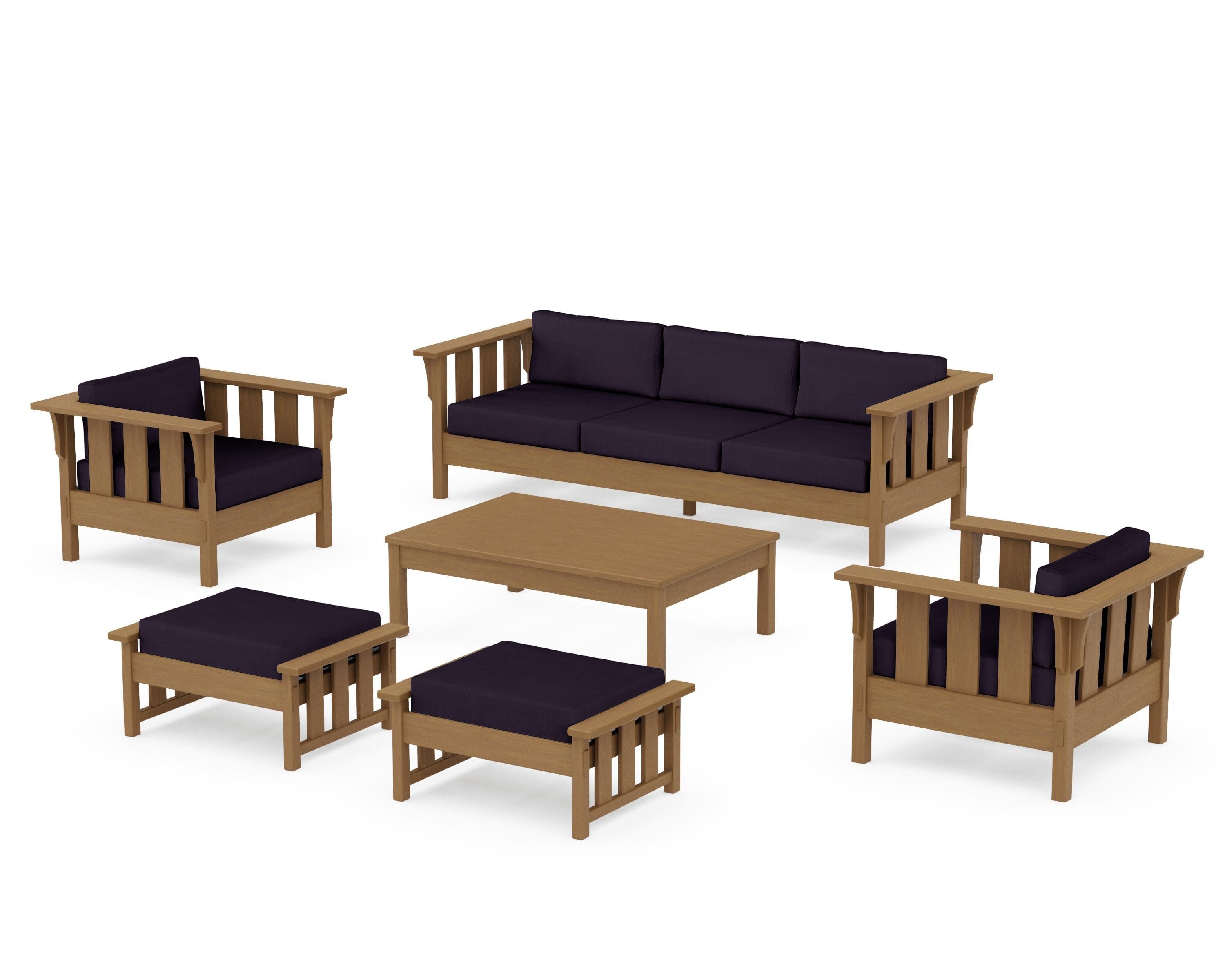 Acadia 6-Piece Lounge Sofa Set in Natural / Navy Linen