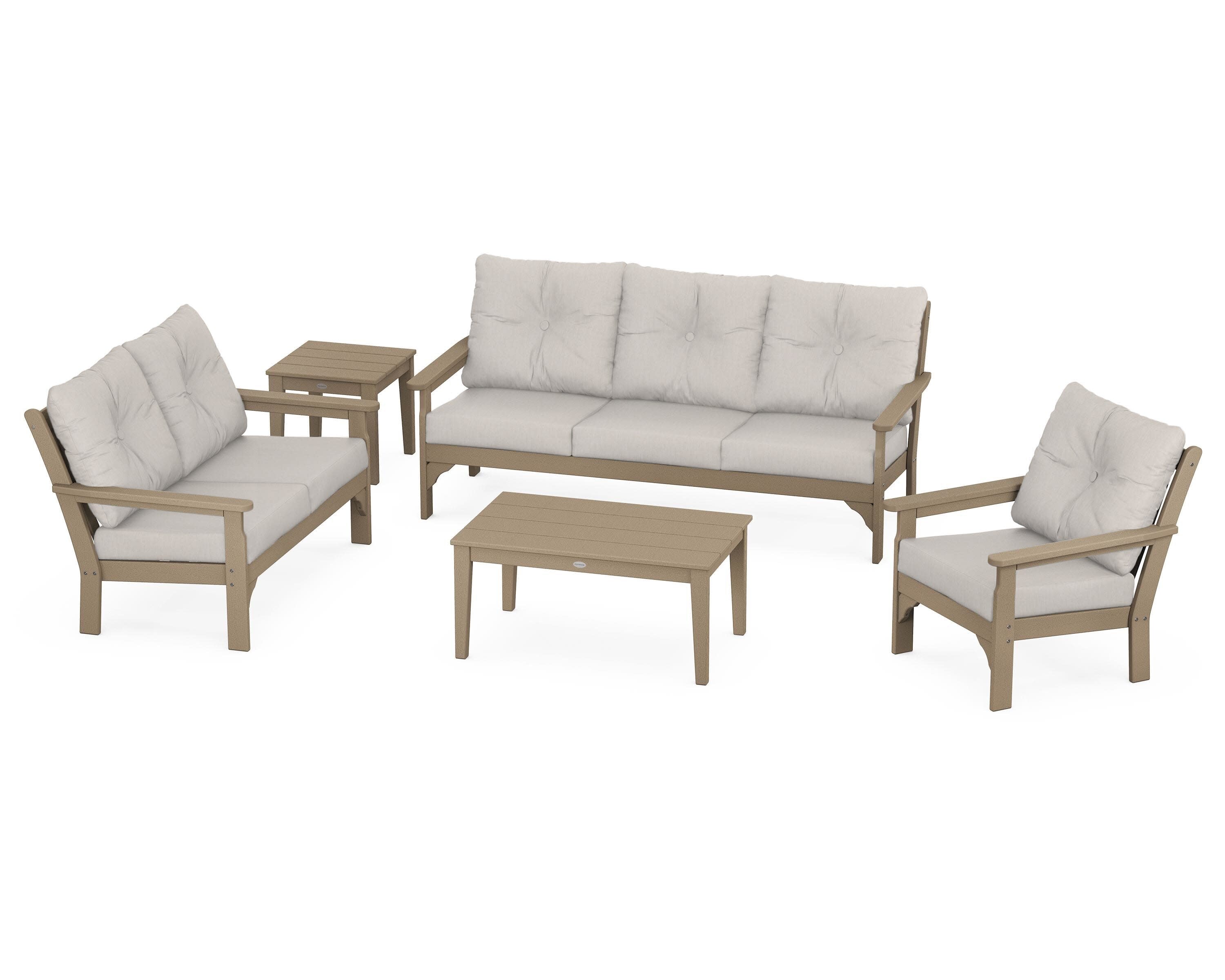 Vineyard 5 Piece Deep Seating Set in Vintage Sahara / Cast Ash